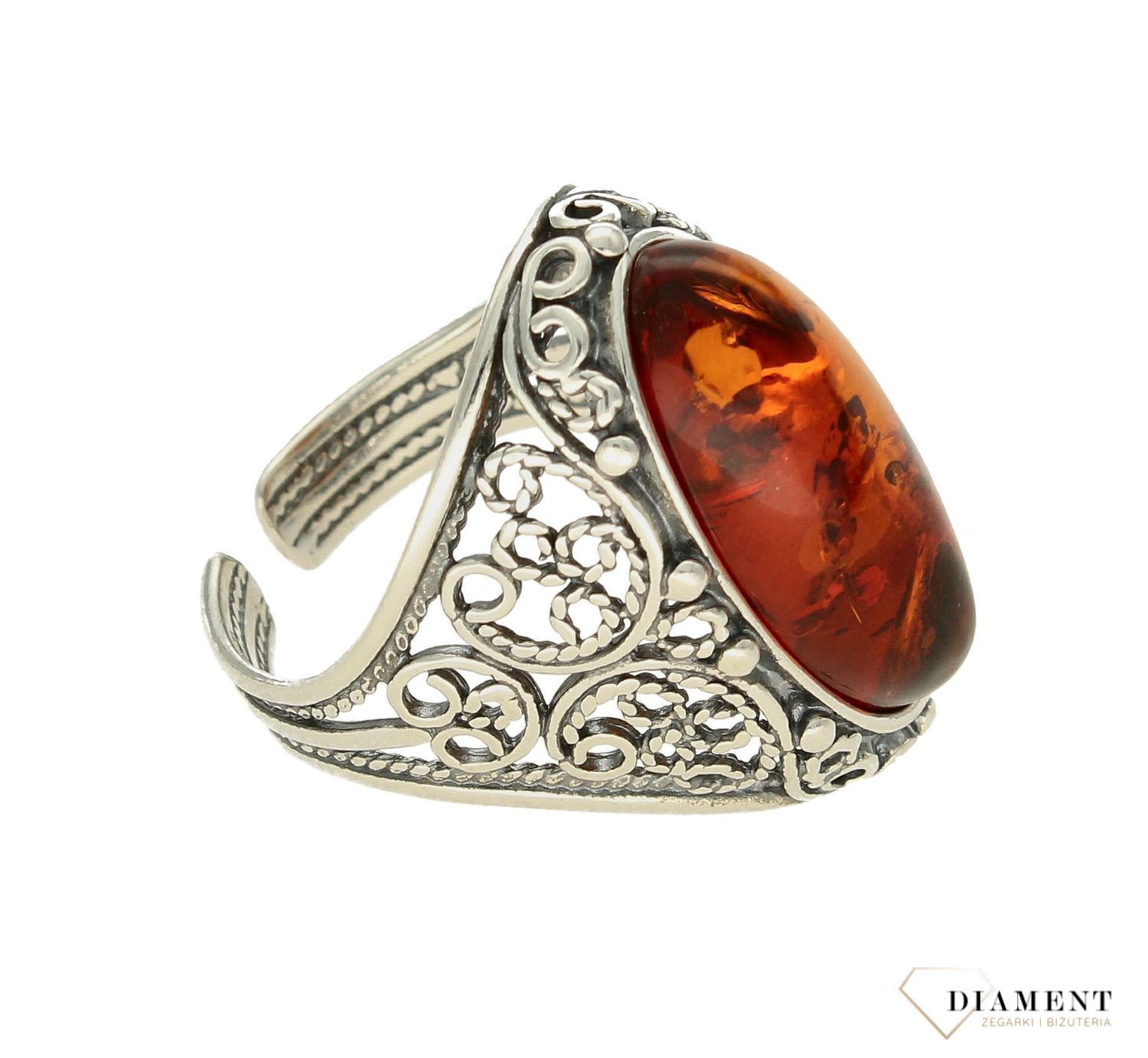 Srebrny pierścionek damski 925 z owalnym koniakowym bursztynem bałtyckim DIA-PRS-9934-925. Srebrne pierścionki na prezent dla kobiety. Srebrny pierścionek z kamieniem. Srebrny pierścionek dla kobiety z bursztynem (4).jpg