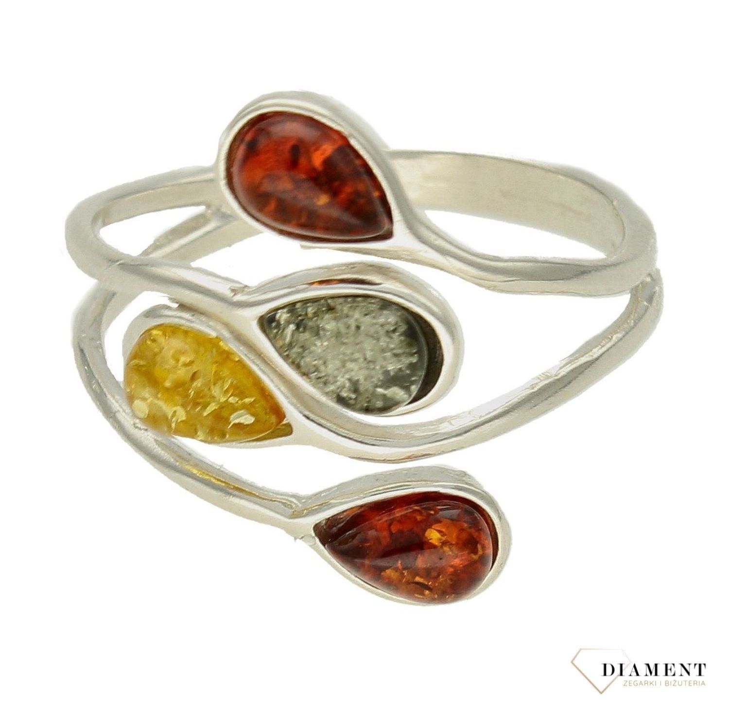 Srebrny pierścionek damski 925 z wielokolorowym bursztynem bałtyckim DIA-PRS-9937-925. Srebrne pierścionki na prezent dla kobiet.jpg