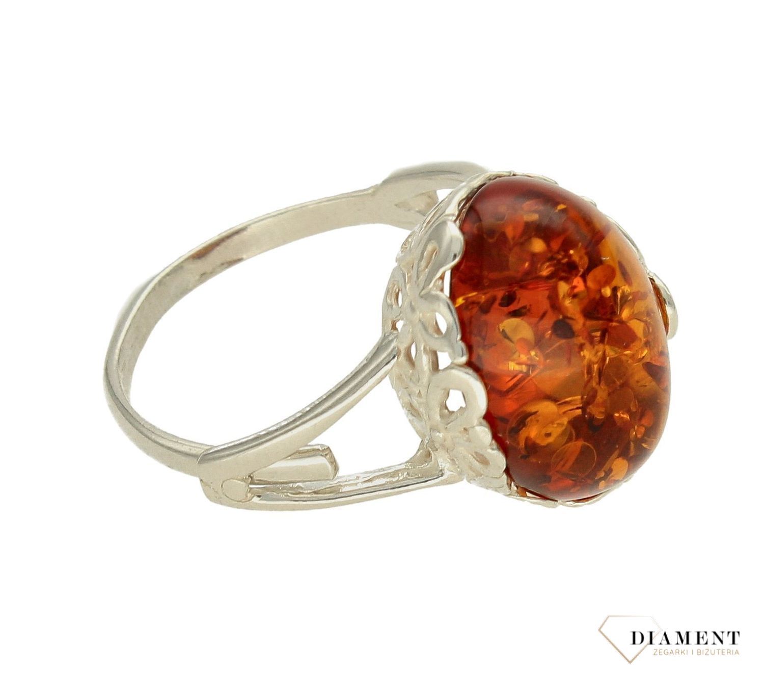 Srebrny pierścionek damski 925 z owalnym brązowym bursztynem bałtyckim DIA-PRS-9941-925. Srebrne pierścionki na prezent dla kobi (4).jpg