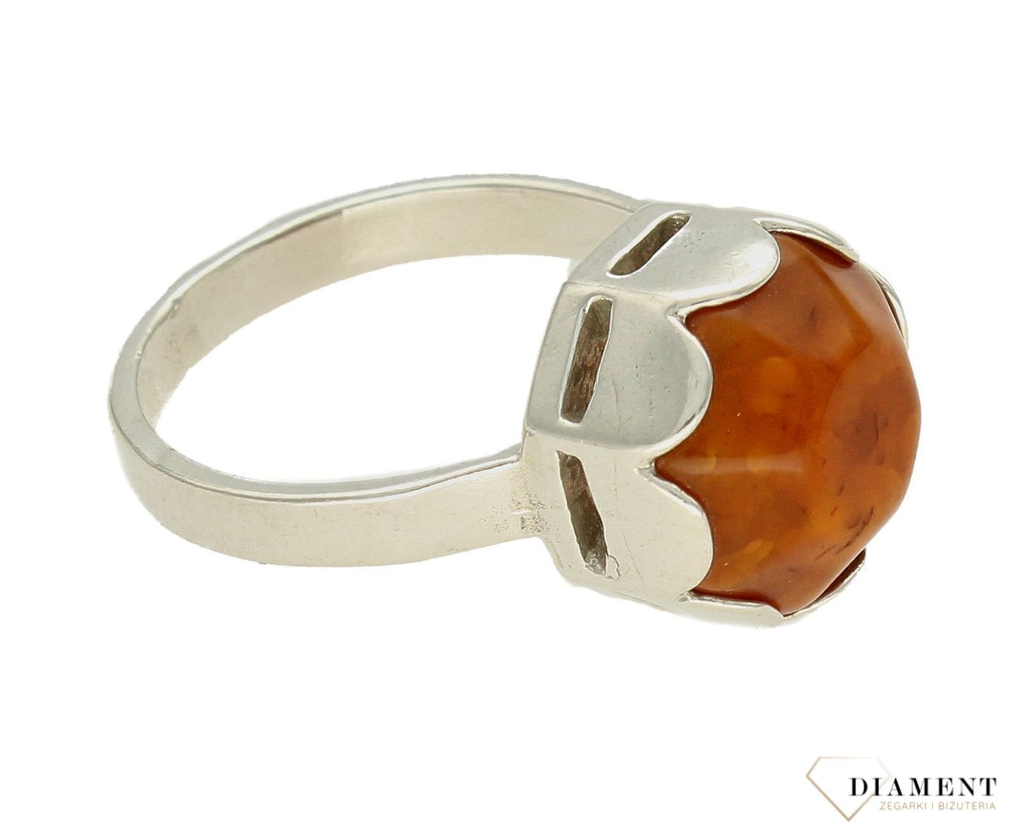 Srebrny pierścionek damski 925 z okrągłym brązowym bursztynem bałtyckim DIA-PRS-9947-925. Srebrne pierścionki na prezent dla kobiety. Srebrny pierścionek z kamieniem. Srebrny pierścionek dla kobiety z bursztynem.5.jpg