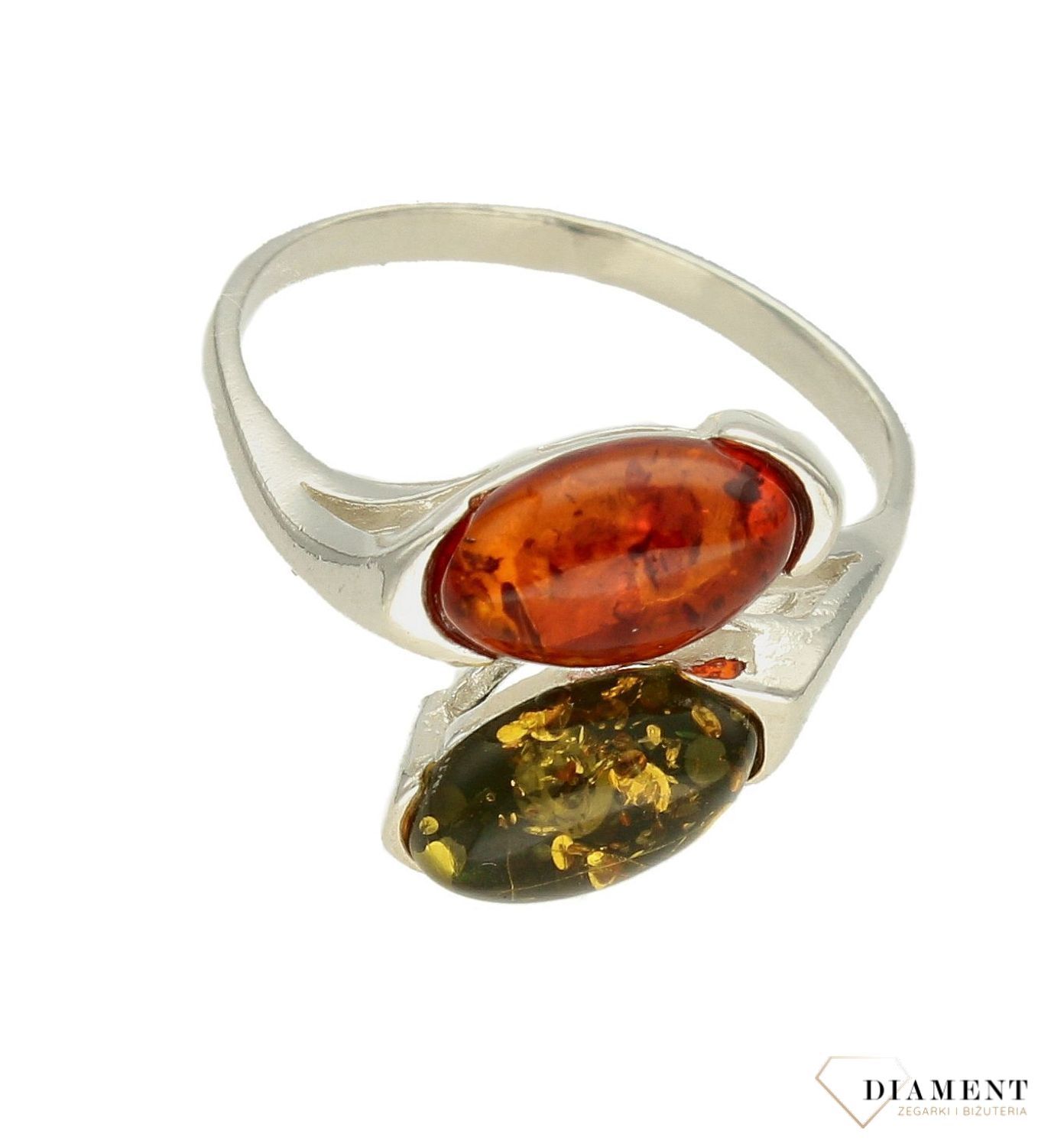 Srebrny pierścionek damski 925 z zielonym i brązowym bursztynem bałtyckim DIA-PRS-9950-925. Srebrne pierścionki na prezent dla kobiety. Srebrny pierścionek z kamieniem. Srebrny pierścionek dla kobiety z burs (2).jpg