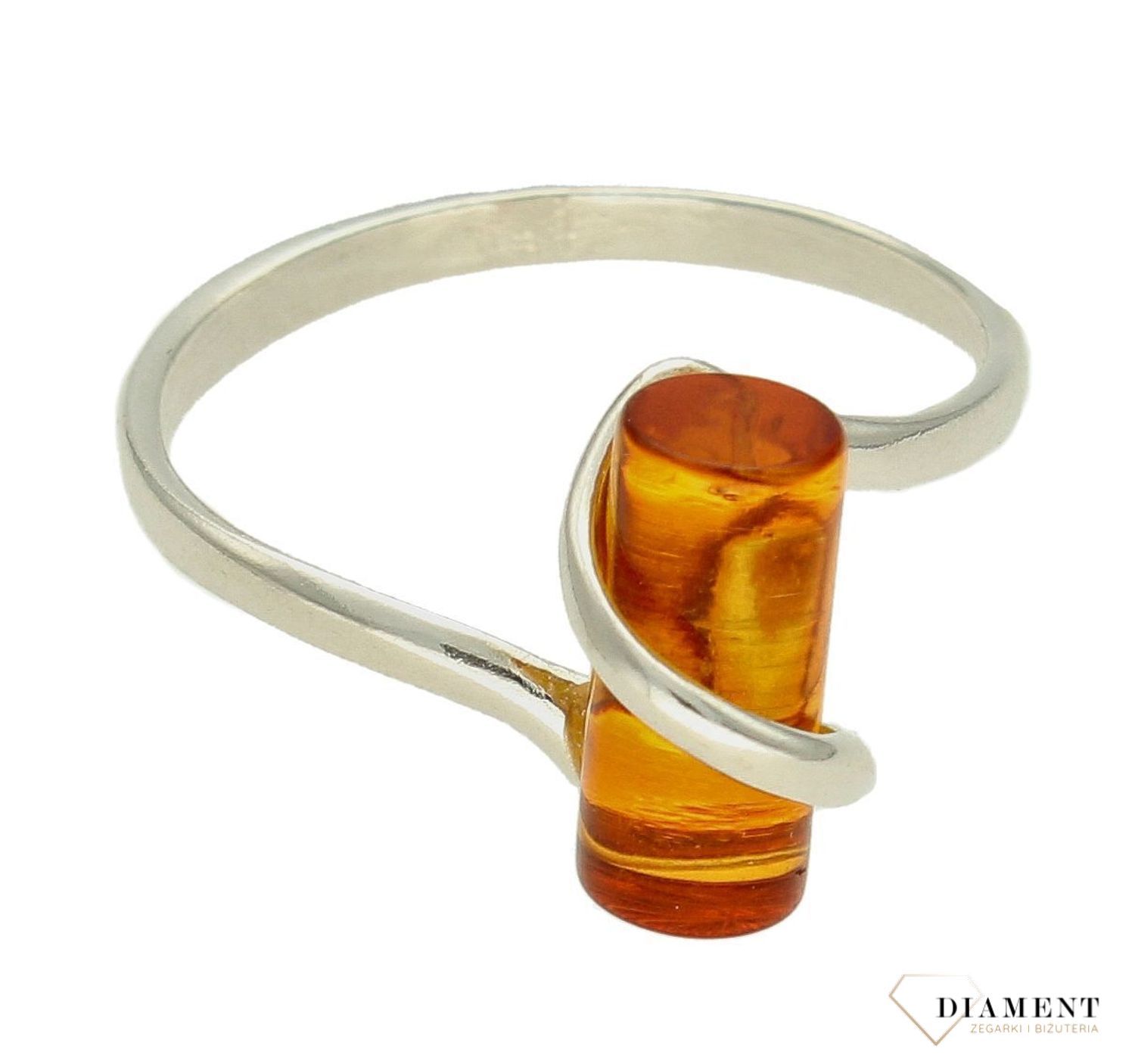 Srebrny pierścionek damski 925 z walcowatym miodowym bursztynem bałtyckim DIA-PRS-9951-925. Srebrne pierścionki na prezent dla kobiety. Srebrny pierścionek z kamieniem. Srebrny pierścionek dla kobiety z bursztynem.5.jpg