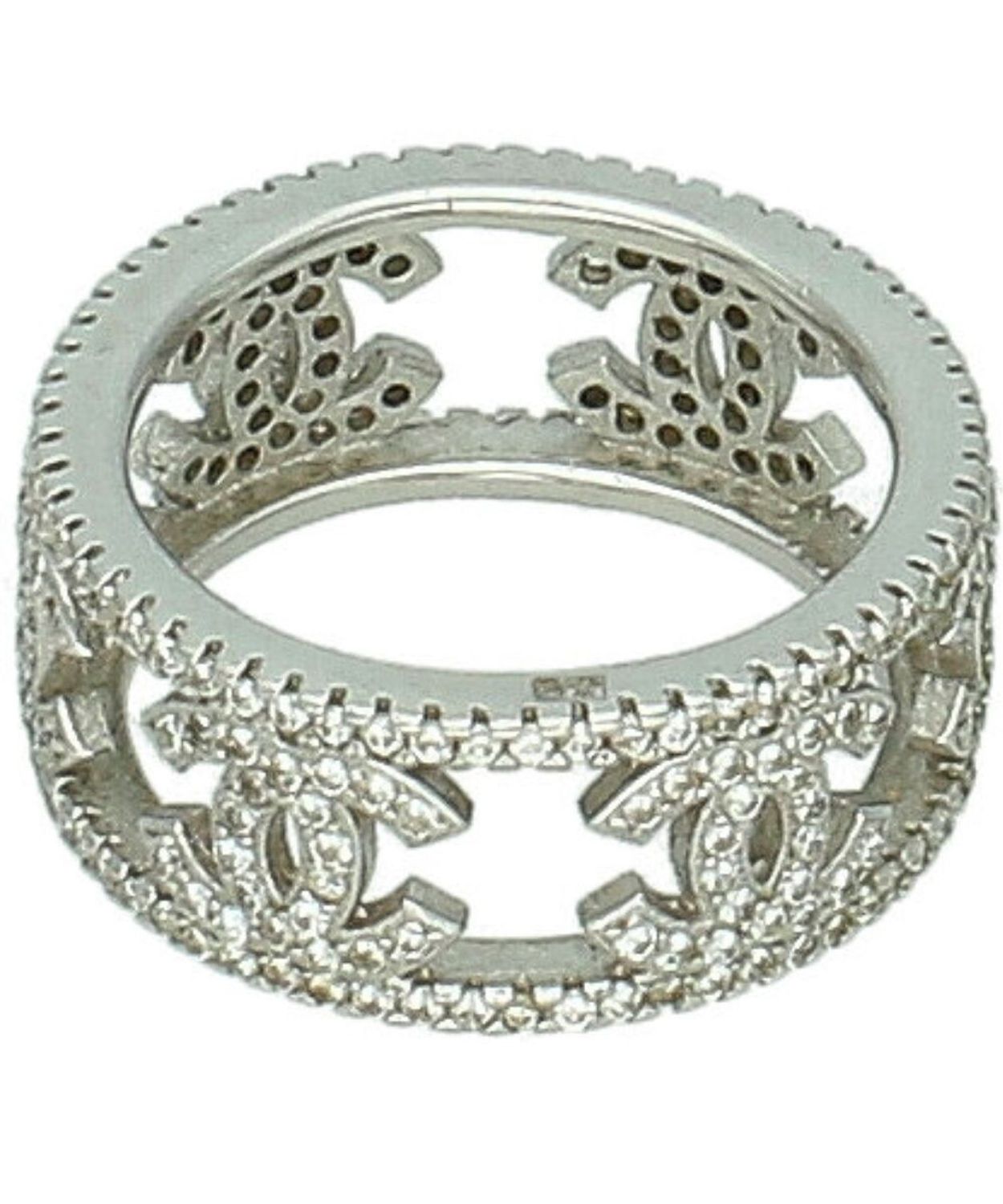 Pierścionek srebrny 925 w stylu chanelka z cyrkoniami - elegancki glamour, podwójny wzór.jpg