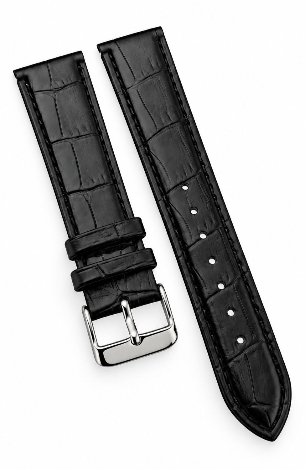 Pasek do zegarka Timemaster – skórzany czarny 20 mm, wzór aligatoraaa.jpg