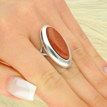 Srebrny Pierścionek z Kamieniem Piasek Pustyni 925 - Duży, Efektowny.jpg