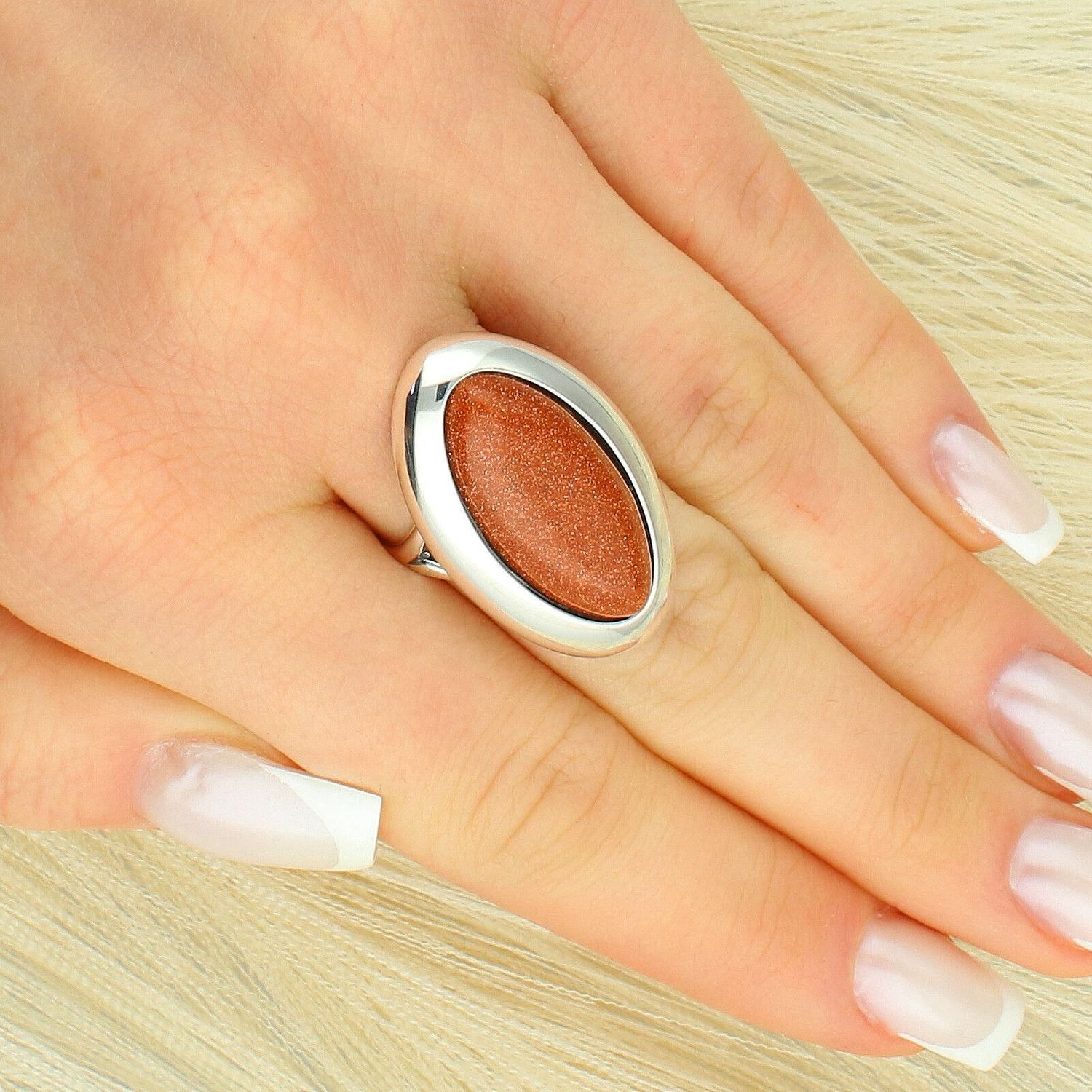Srebrny Pierścionek z Kamieniem Piasek Pustyni 925 - Duży, Efektowny Ag.jpg
