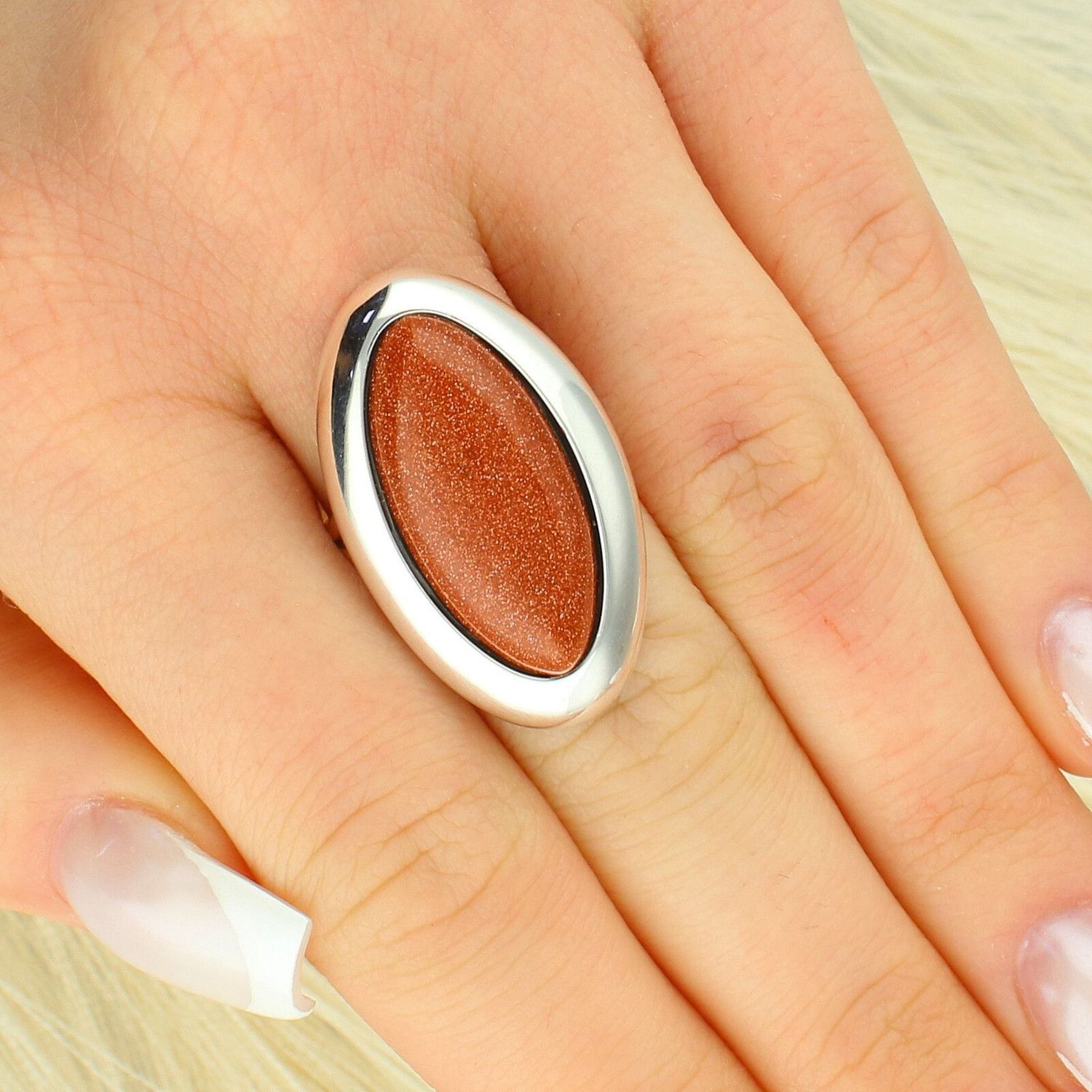 Srebrny Pierścionek z Kamieniem Piasek Pustyni 925 - Duży, Efektowny Ag.jpg