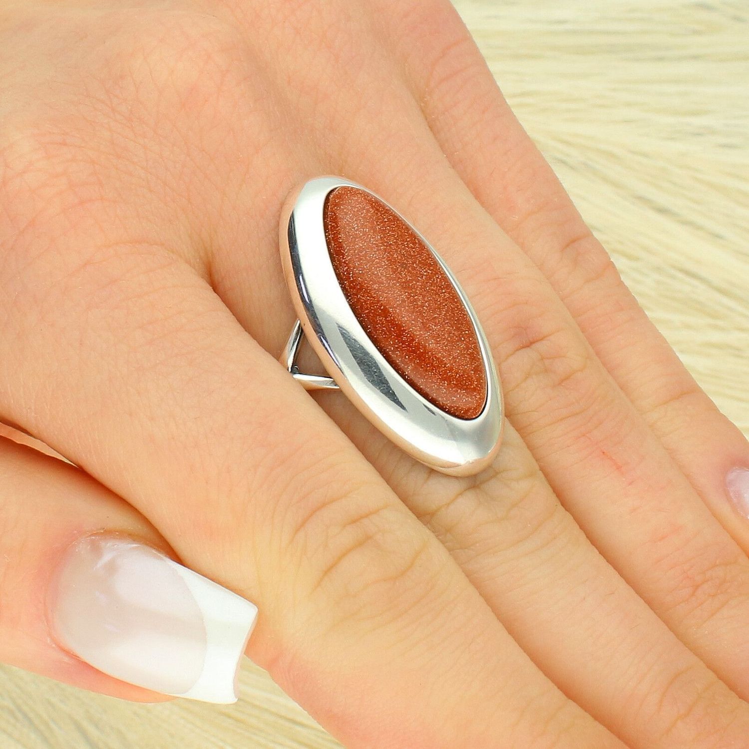 Srebrny Pierścionek z Kamieniem Piasek Pustyni 925 - Duży, Efektowny Ag.jpg