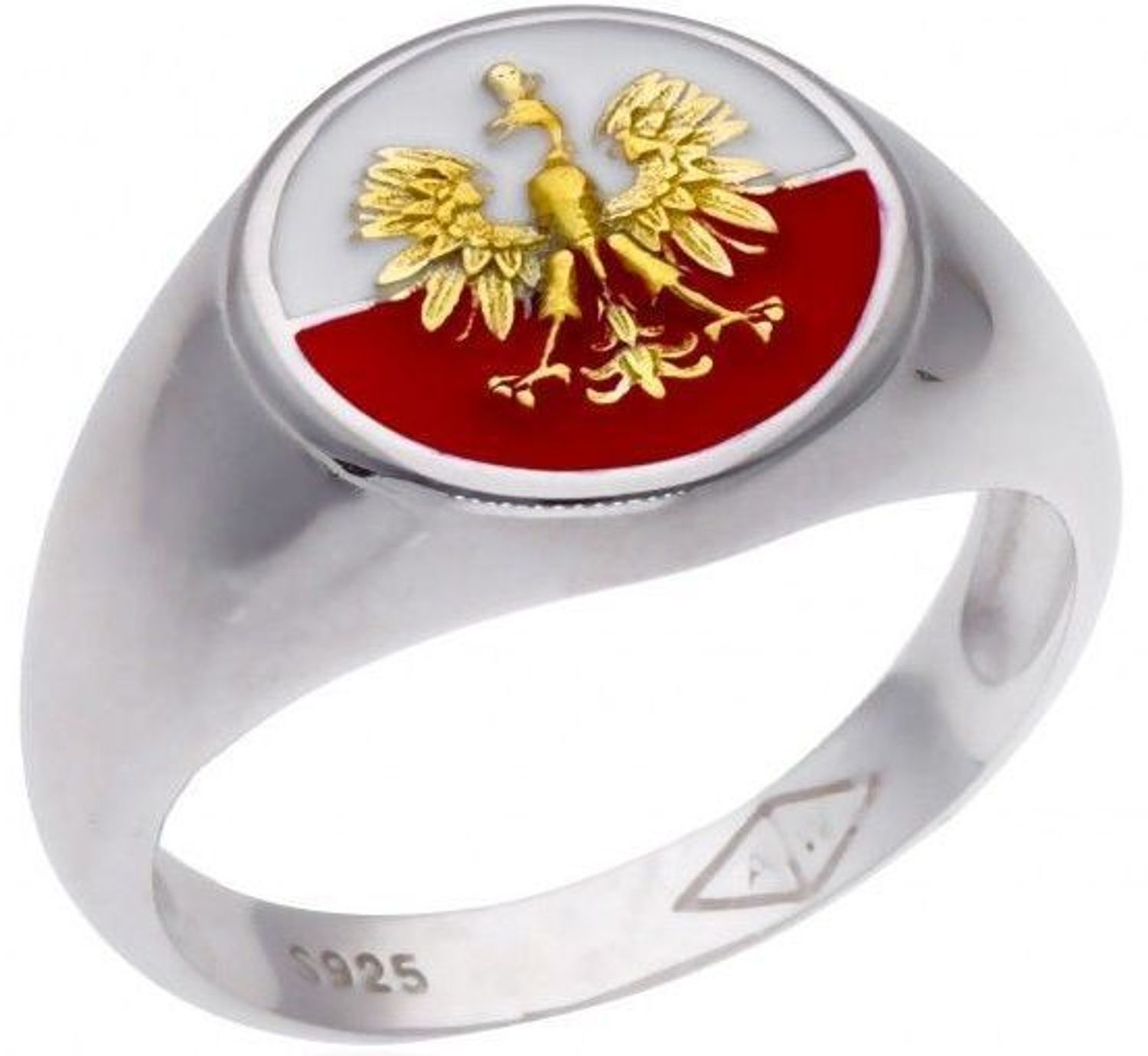 Sygnet patriotyczny S007RG ze srebra 925 – rodowany i złocony. Flaga i godło Polski na froncie. Idealny wybór dla mężczyzny ceniącego tradycję i narodową tożsamość. 2.jpg