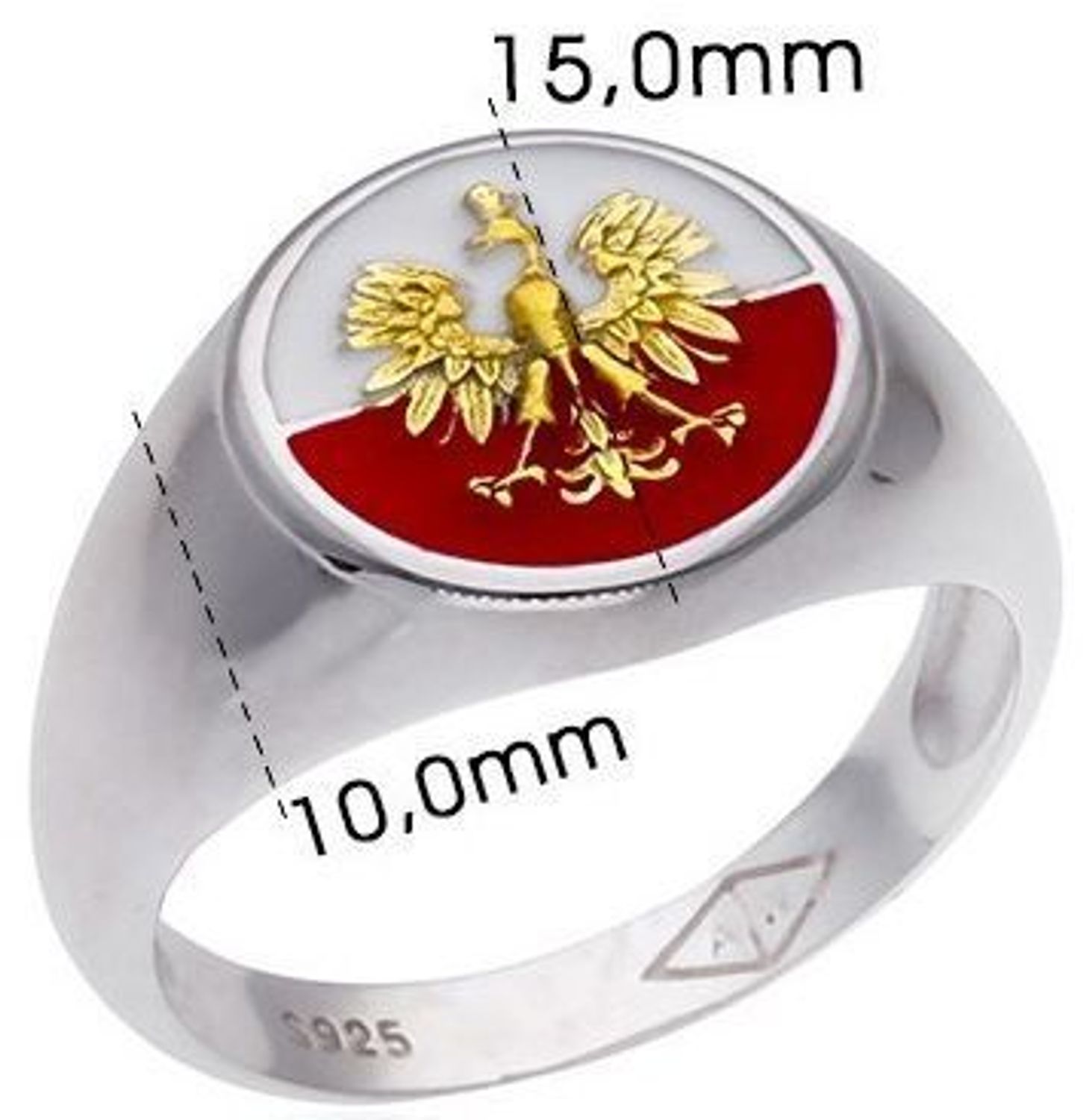 Sygnet patriotyczny S007RG ze srebra 925 – rodowany i złocony. Flaga i godło Polski na froncie. Idealny wybór dla mężczyzny ceniącego tradycję i narodową tożsamość. 2.jpg