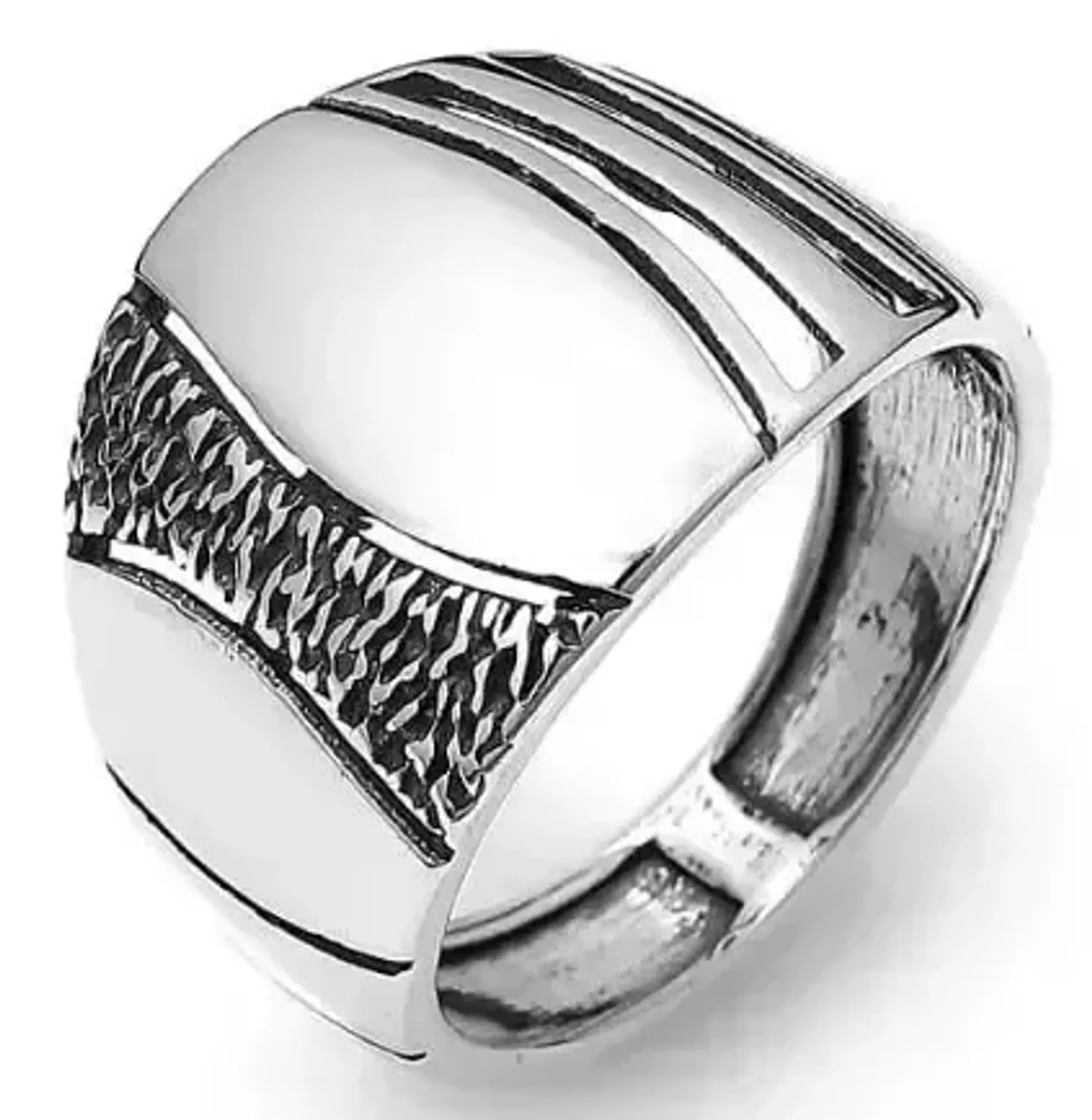 Masywny pierścionek srebrny Ag 925 z gładką powierzchnią i dekoracyjnym pasem. Nowoczesny i elegancki design unisex, idealny do codziennego noszenia i na wyjątkowe okazje.1.webp