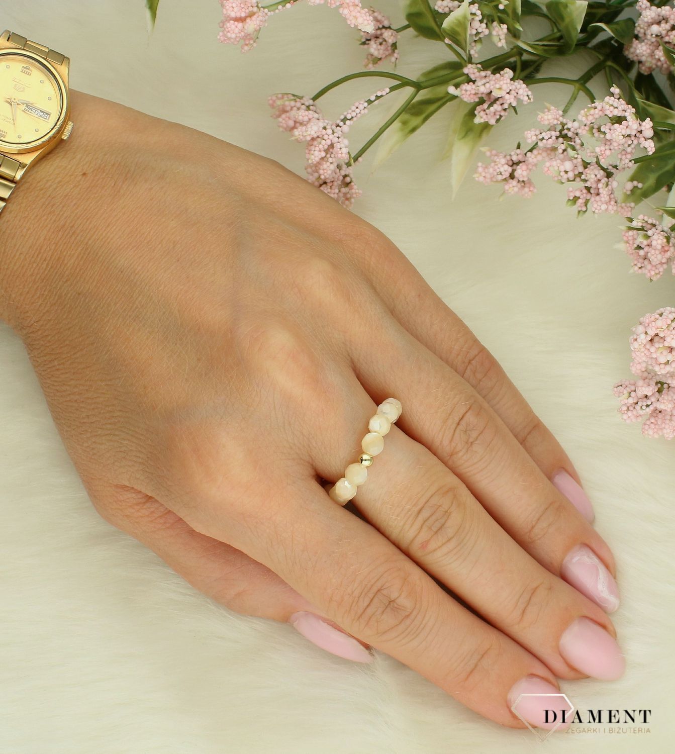 Pierścionek damski srebrny kamień wapień muszlowy DIA-PRS-YL05 (2).jpg