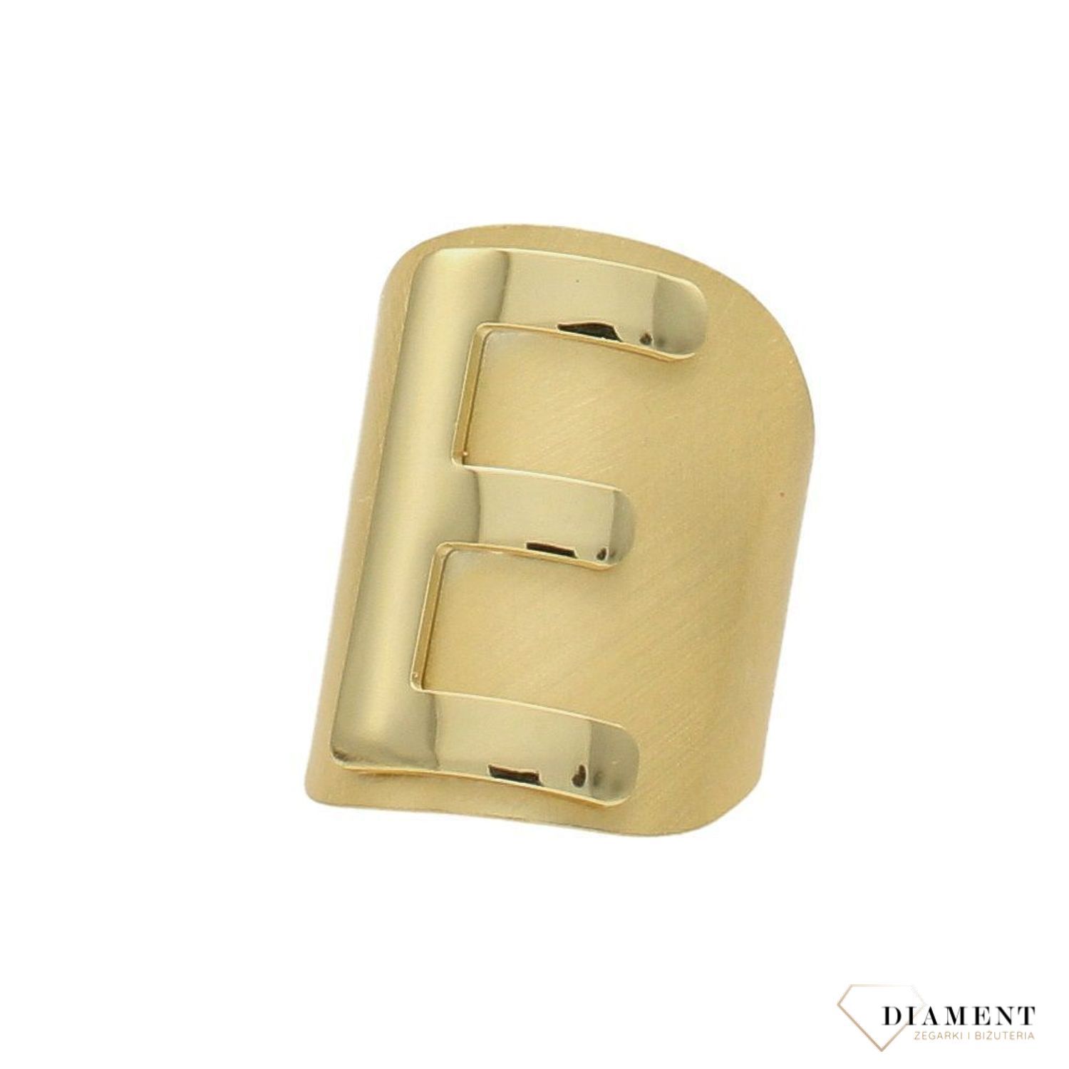 Szeroki pierścionek złoty 'Srebrna literka E' DIA-PRS-Z0461030-E-925.jpg