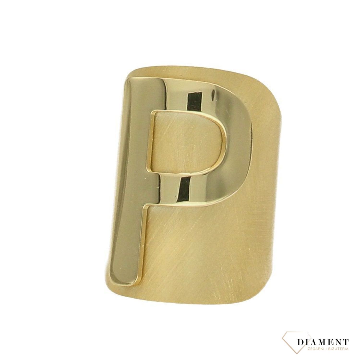 Szeroki pierścionek złoty 'Srebrna literka P' DIA-PRS-Z0461030-P-925.jpg