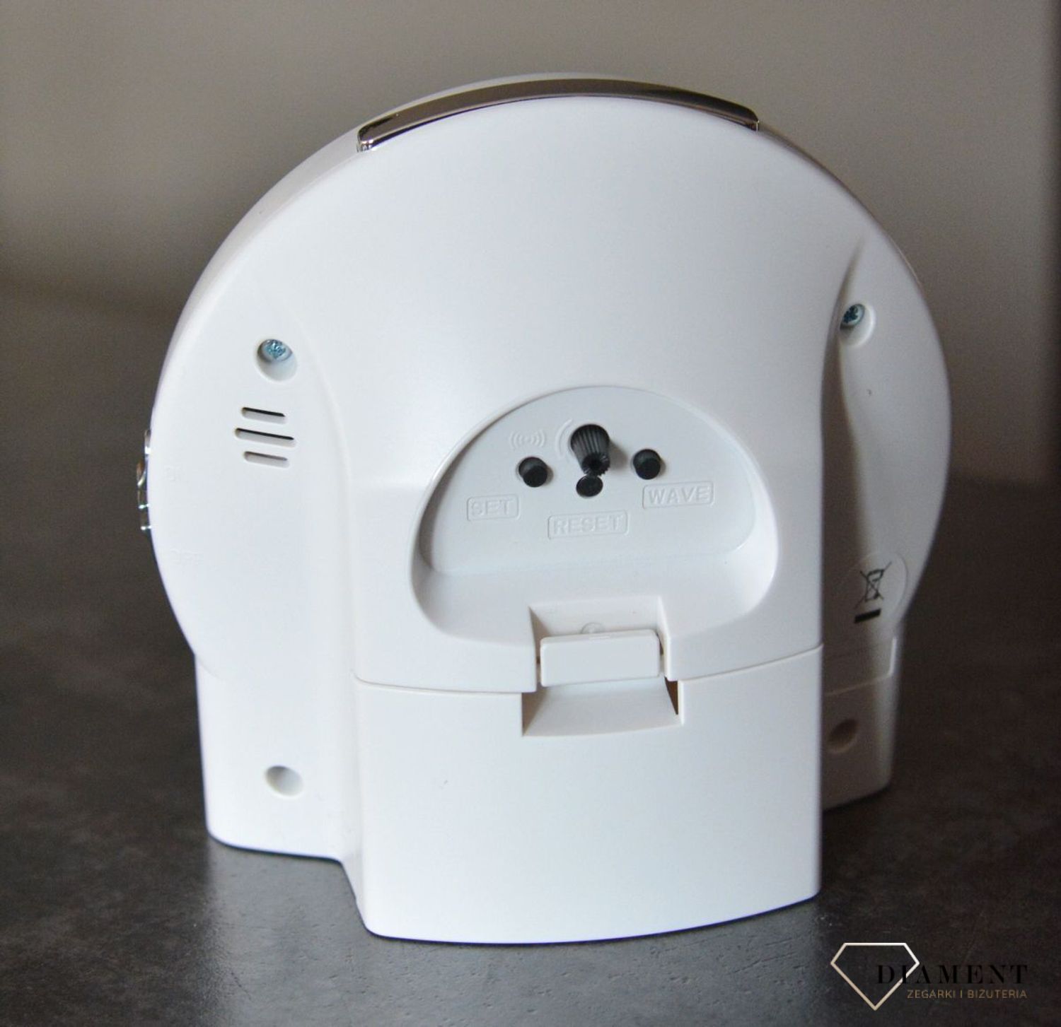 Budzik klasyczny JVD sterowany radiowo biały RB22.1 Zegar posiada 2 alarmy z funkcją drzemki, która trwa ok. 2 minut, maksymalna ilość powtórzeń funkcji snooze - 7 , dźwięk budzika jest narastający..jpg