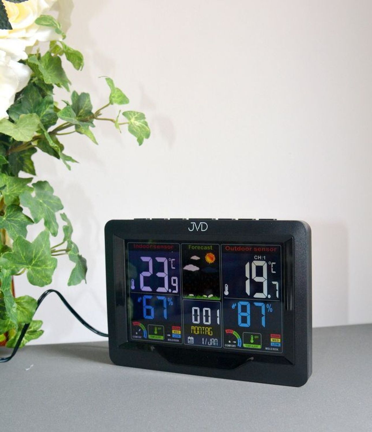 Stacja pogody JVD prostokąt czarny RB3383 ✅ Czarna stacja pogody w kształcie prostokątna wykonana z wysokiej jakości tworzywa sztucznego ✅.jpg