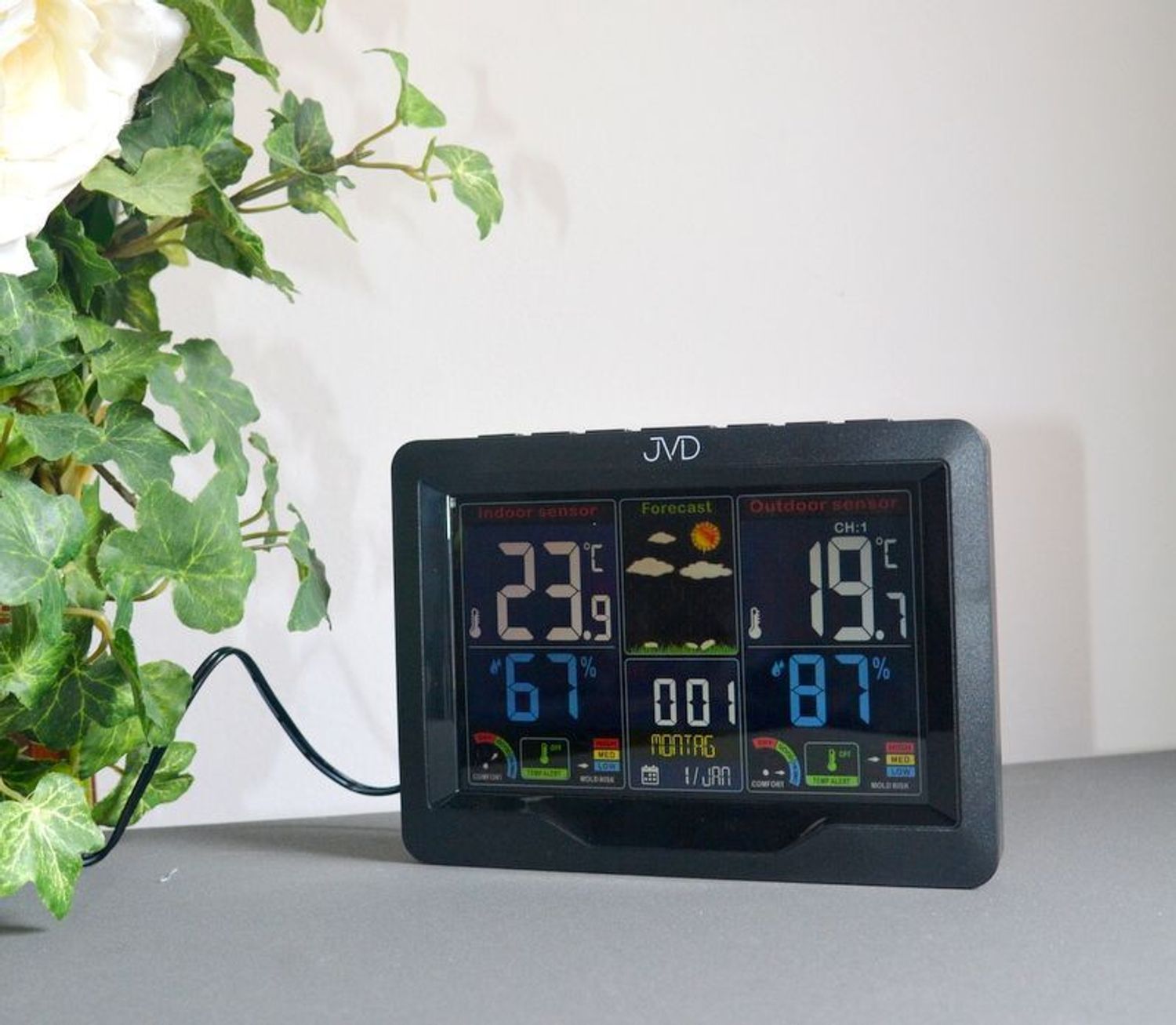 Stacja pogody JVD prostokąt czarny RB3383 ✅ Czarna stacja pogody w kształcie prostokątna wykonana z wysokiej jakości tworzywa sztucznego ✅.jpg