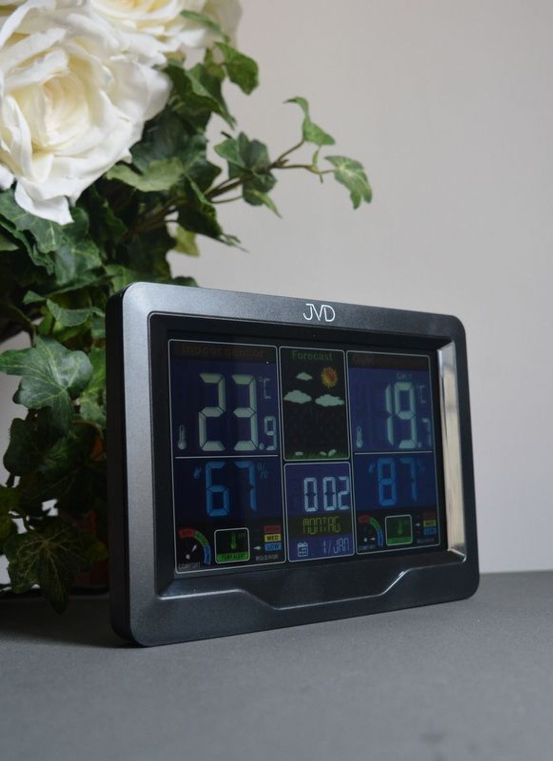 Stacja pogody JVD prostokąt czarny RB3383 ✅ Czarna stacja pogody w kształcie prostokątna wykonana z wysokiej jakości tworzywa sztucznego ✅.jpg