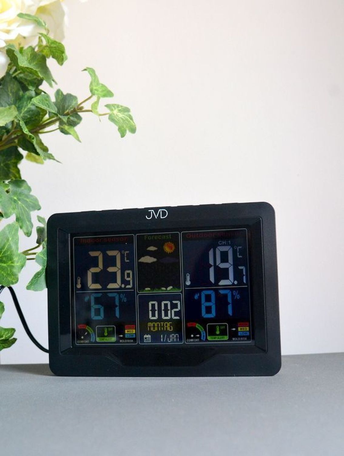 Stacja pogody JVD prostokąt czarny RB3383 ✅ Czarna stacja pogody w kształcie prostokątna wykonana z wysokiej jakości tworzywa sztucznego ✅.jpg