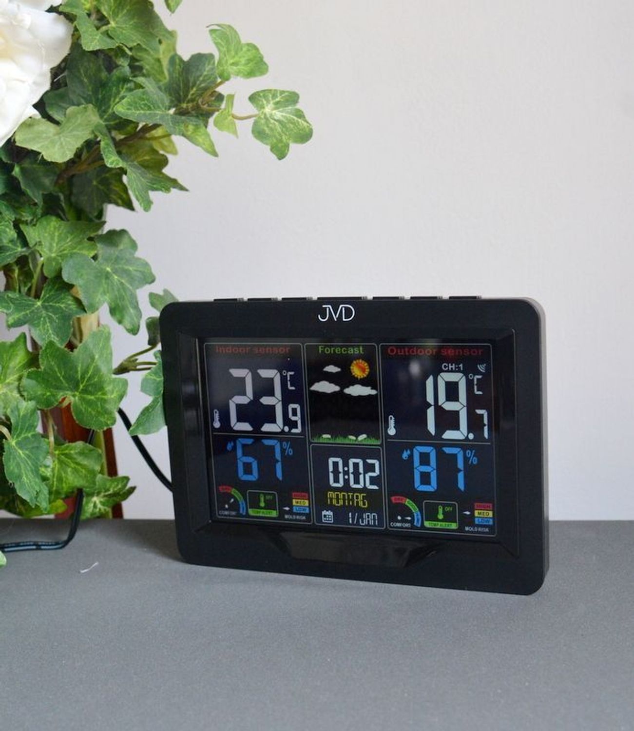 Stacja pogody JVD prostokąt czarny RB3383 ✅ Czarna stacja pogody w kształcie prostokątna wykonana z wysokiej jakości tworzywa sztucznego ✅.jpg