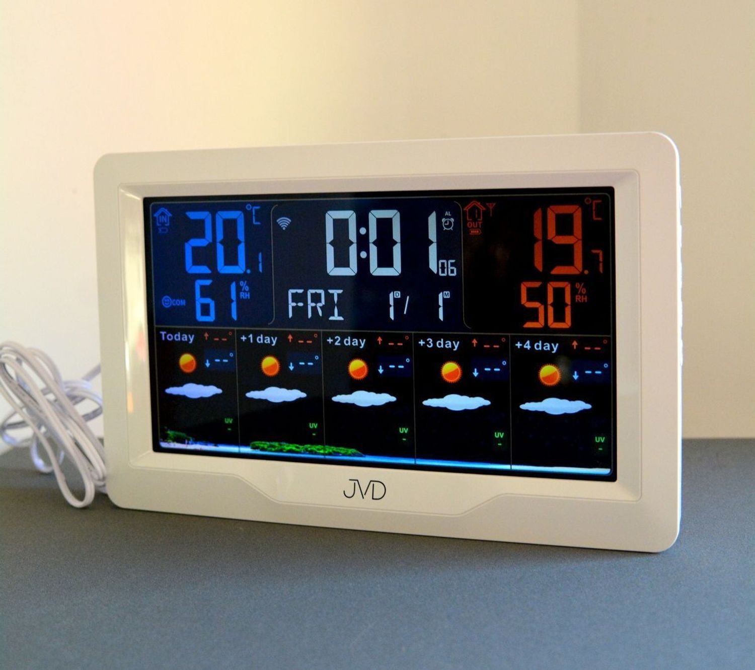 Stacja pogody JVD sterowana radiem, prognoza pogody z aplikacji WIFI RB3390.2.  Stacja pogody do sparowania z telefonem. ✓ zegar z polskim menu ✓zegar z polskim datownikiem ✓.jpg