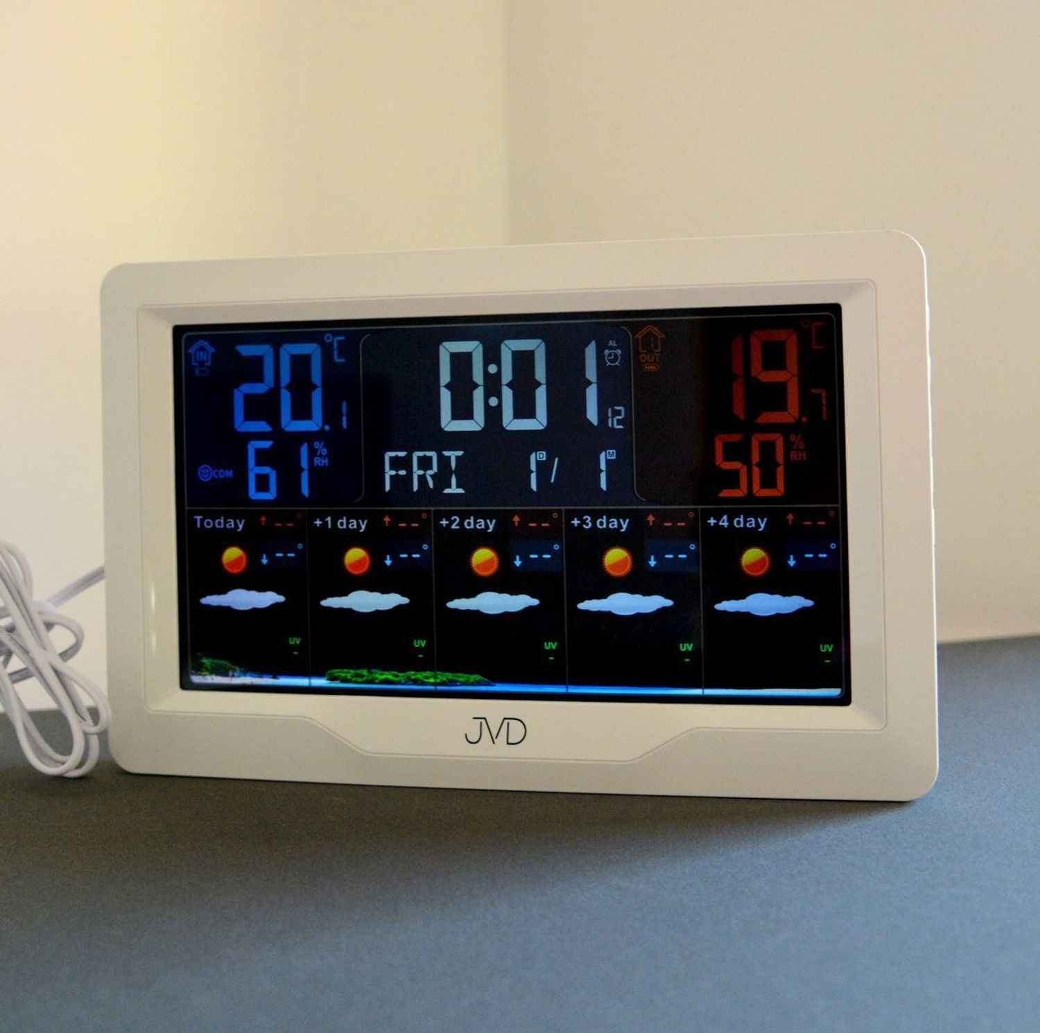 Stacja pogody JVD sterowana radiem, prognoza pogody z aplikacji WIFI RB3390.2.  Stacja pogody do sparowania z telefonem. ✓ zegar z polskim menu ✓zegar z polskim datownikiem ✓.jpg