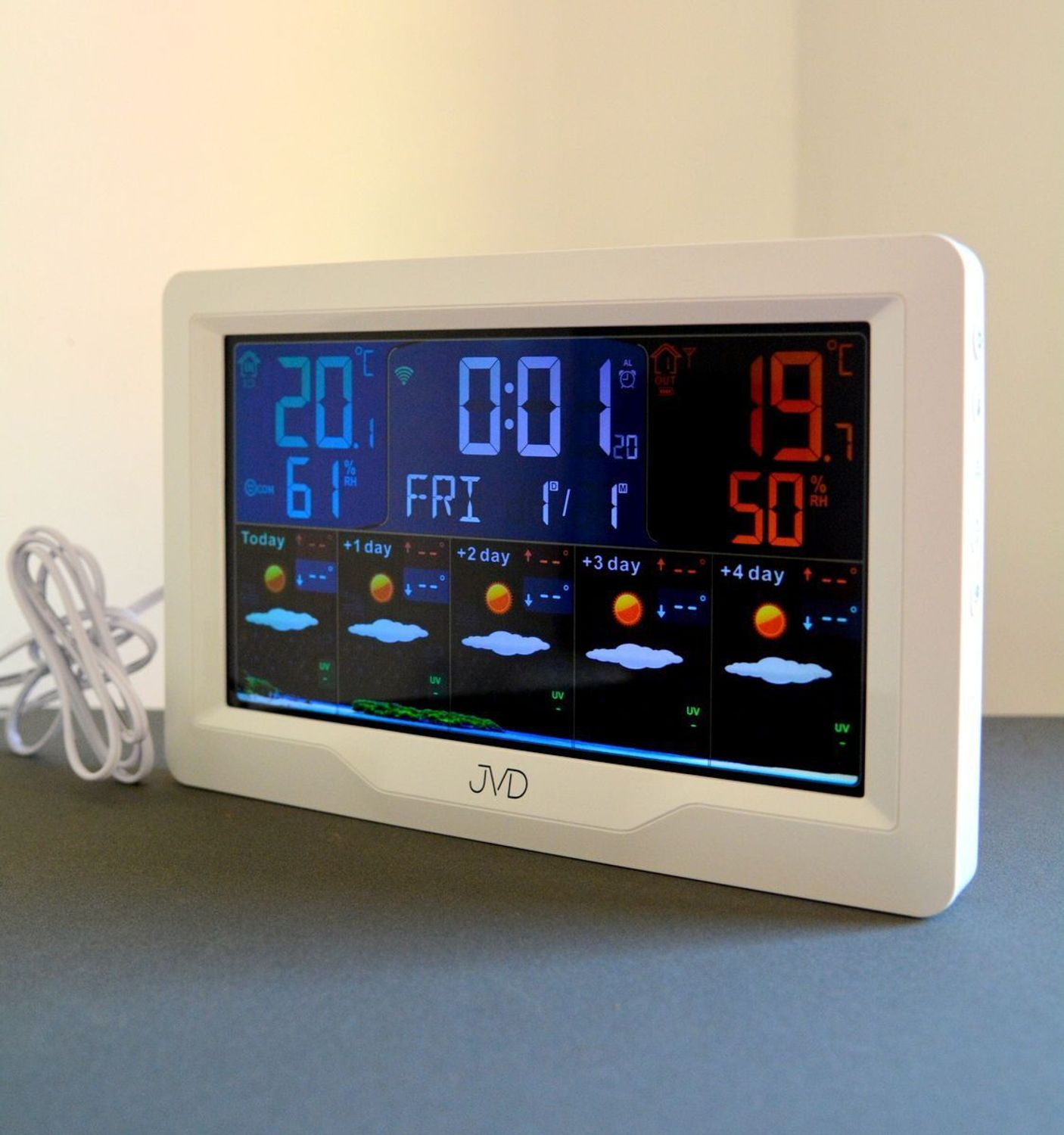 Stacja pogody JVD sterowana radiem, prognoza pogody z aplikacji WIFI RB3390.2.  Stacja pogody do sparowania z telefonem. ✓ zegar z polskim menu ✓zegar z polskim datownikiem ✓.jpg
