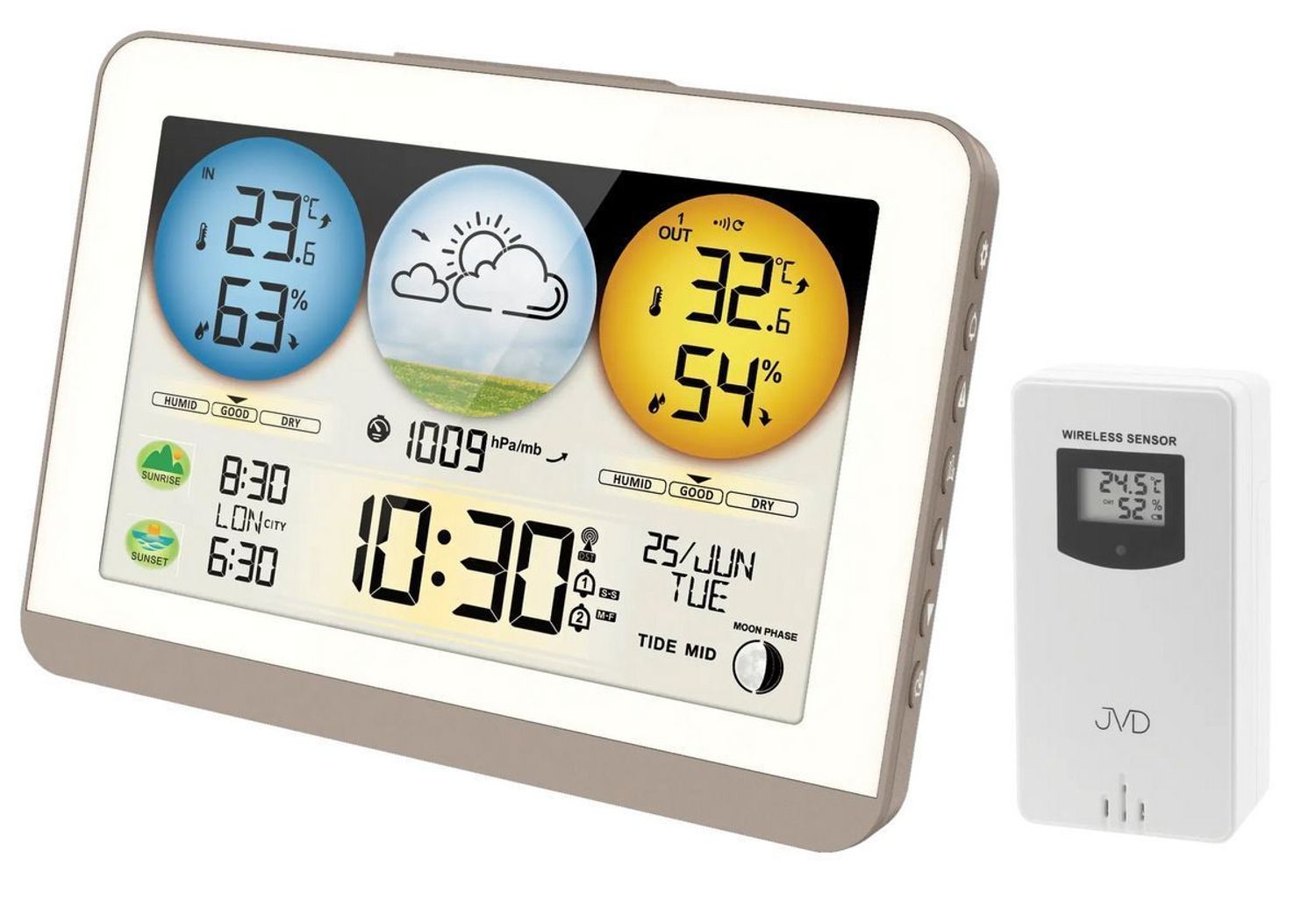 Stacja pogody JVD RB3409 – zegar radiowy, podwójny budzik, termometr i prognoza pogody.jpg