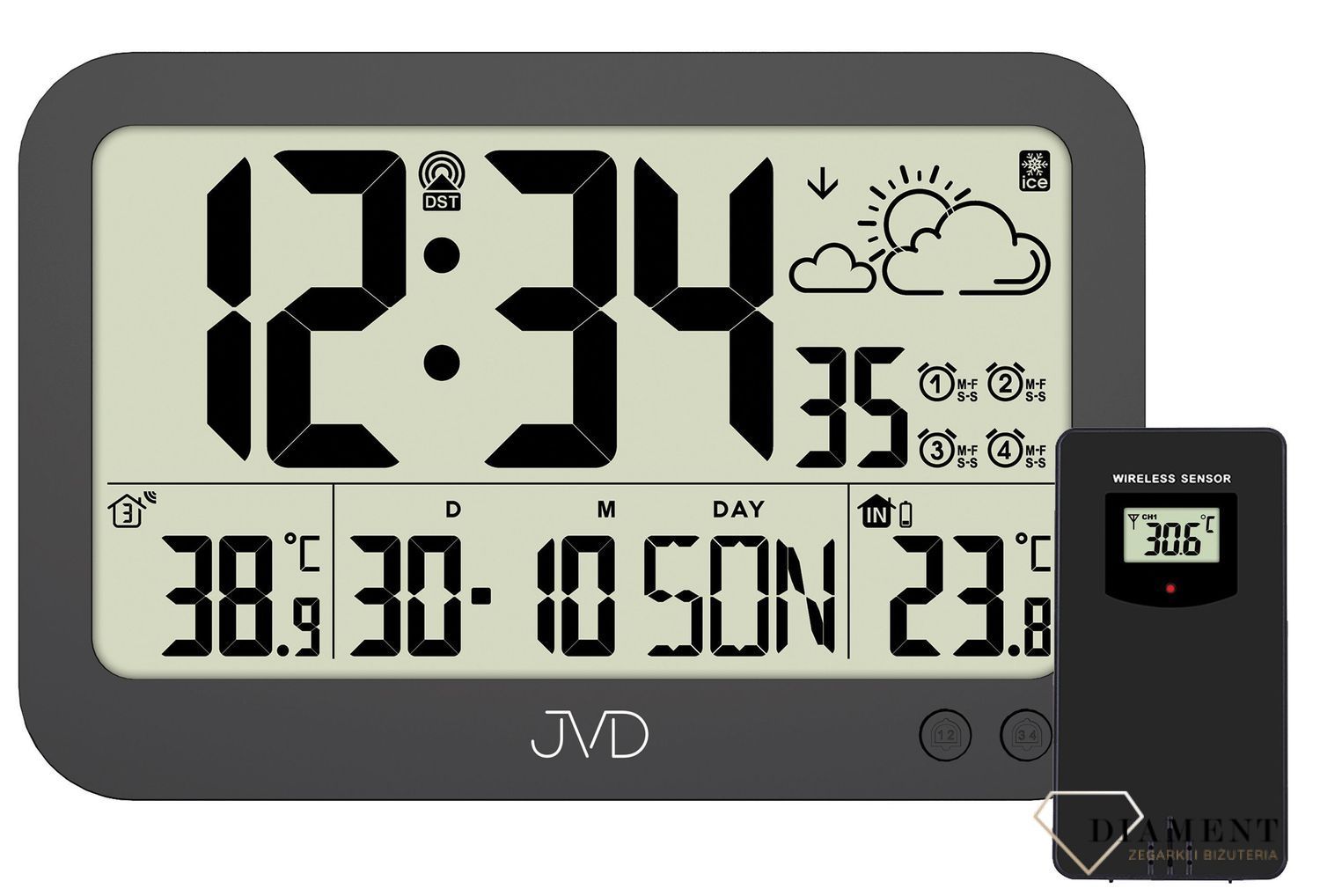 egar cyfrowy JVD stacja pogody sterowana radiem RB3565.1 zegar z polskim menu ✓zegar z polskim datownikiem ✓ Zegary cyfrowe ✓Zegary sterowane radiem✓ Zegary na biurko✓ G.jpg