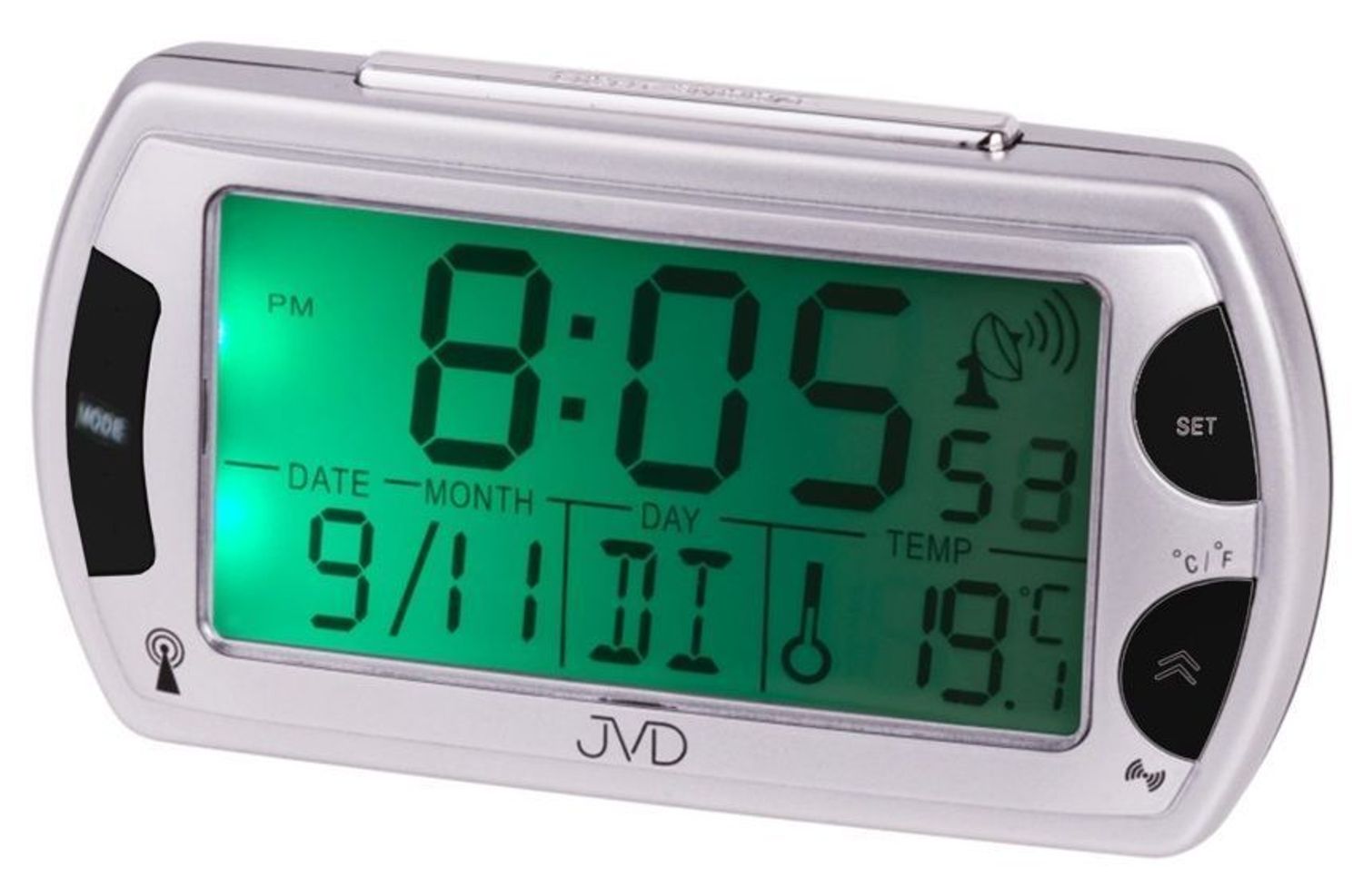 Zegar budzik sieciowy LED JVD RB358. wyposażony jest w kwarcowy mechanizm, zasilany za pomocą baterii. Dodatkowo wyposażony jest w zasilacz sieciowy. Posiada bardzo wysoką dokładność mierzenia czasu +- 10 sekund.jpg