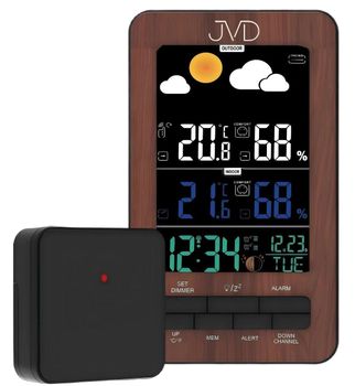 Stacja pogody JVD RB6687.2 – zegar radiowy, termometr, higrometr, budzik, drewno.jpg