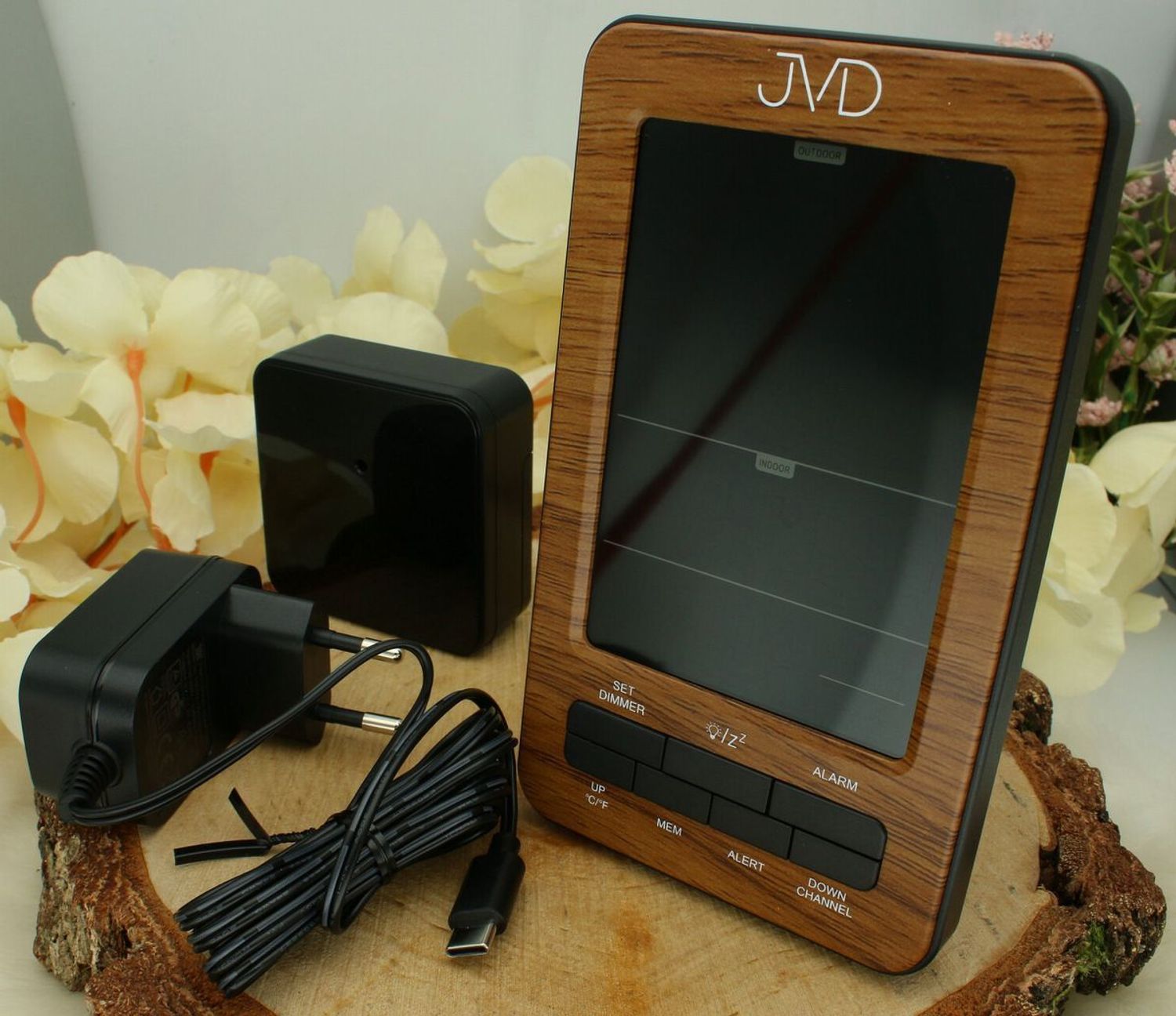 Stacja pogody JVD RB6687.2 – zegar radiowy, termometr, higrometr, budzik, drewno.jpg