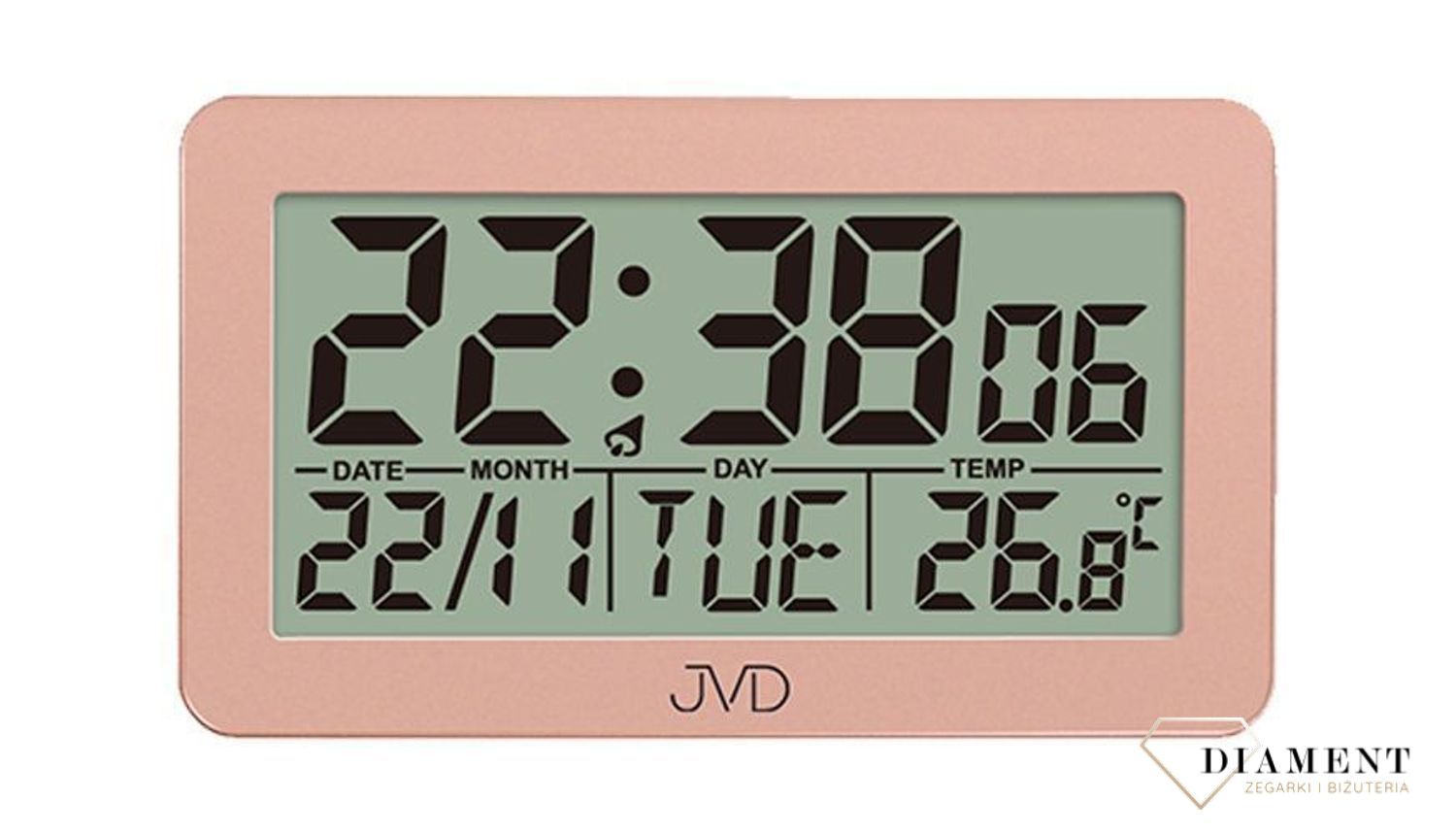 Budzik z dużym czytelnym, podświetlanym wyświetlaczem. Budzik z Termometrem - pomiar temperatury wewnętrznej. Zegar sterowany radiowo..jpg