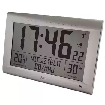 Zegar cyfrowy z wyświetlaczem i alarmem, sterowany radiem czarny JVD RB9075.2 srebrny.webp