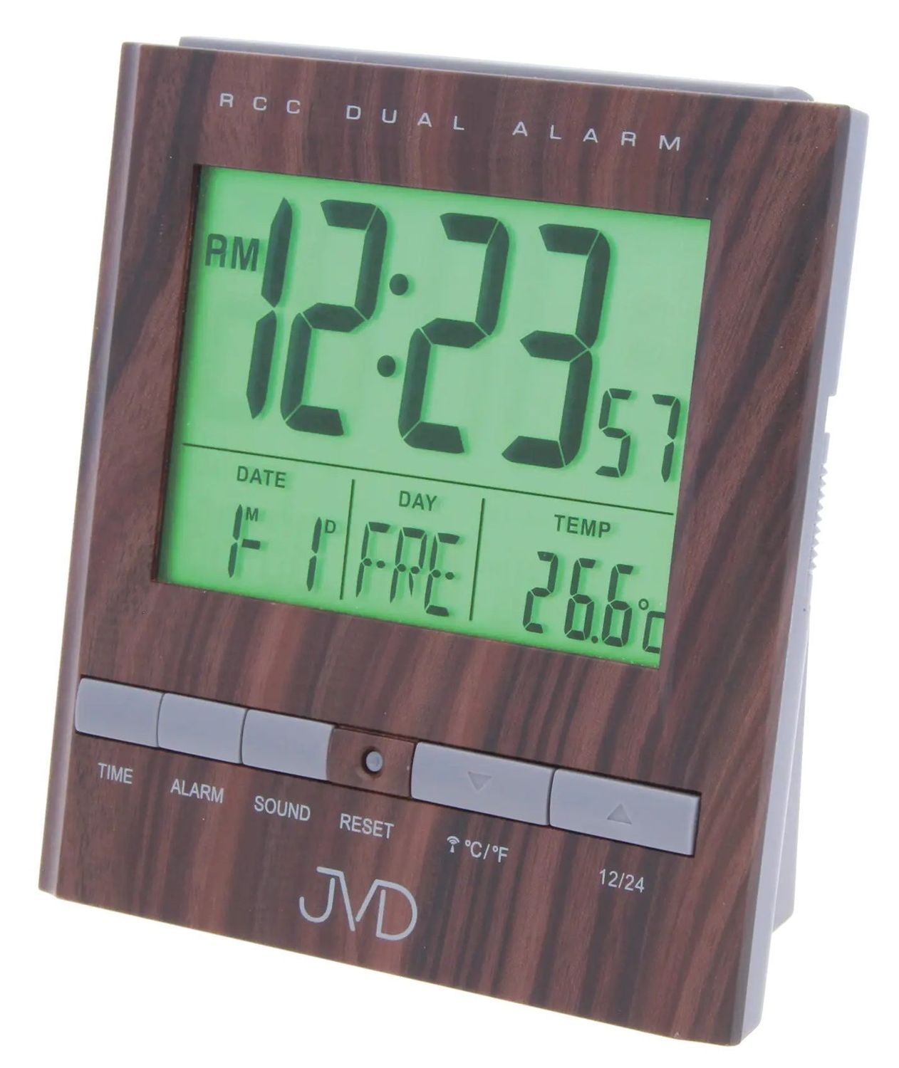 Budzik sterowany radiem cyfrowy JVD RB92.3 wyposażony jest w kwarcowy mechanizm, zasilany za pomocą baterii. Posiada bardzo wysoką dokładność mierzenia czasu.jpg