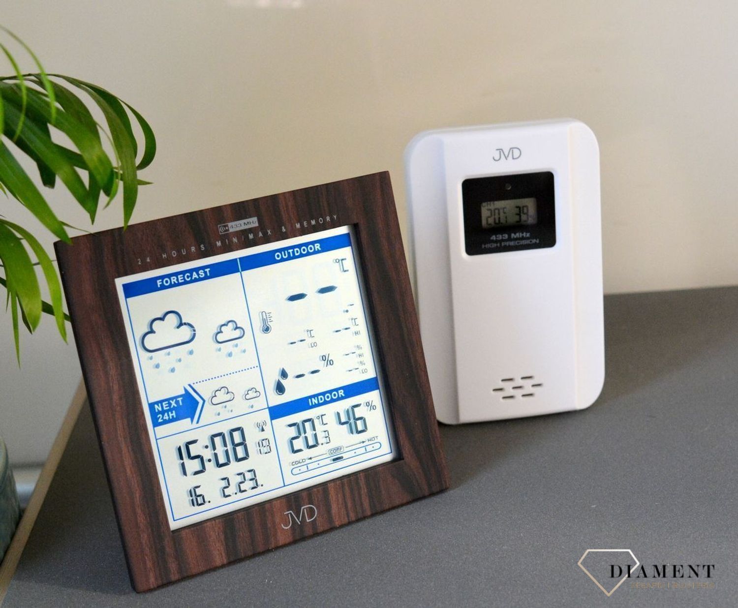 Stacja pogody JVD elektroniczna radiocontrol Ciemny Brąz z czujnikiem zewnętrznym RB9233.2vcv.jpg