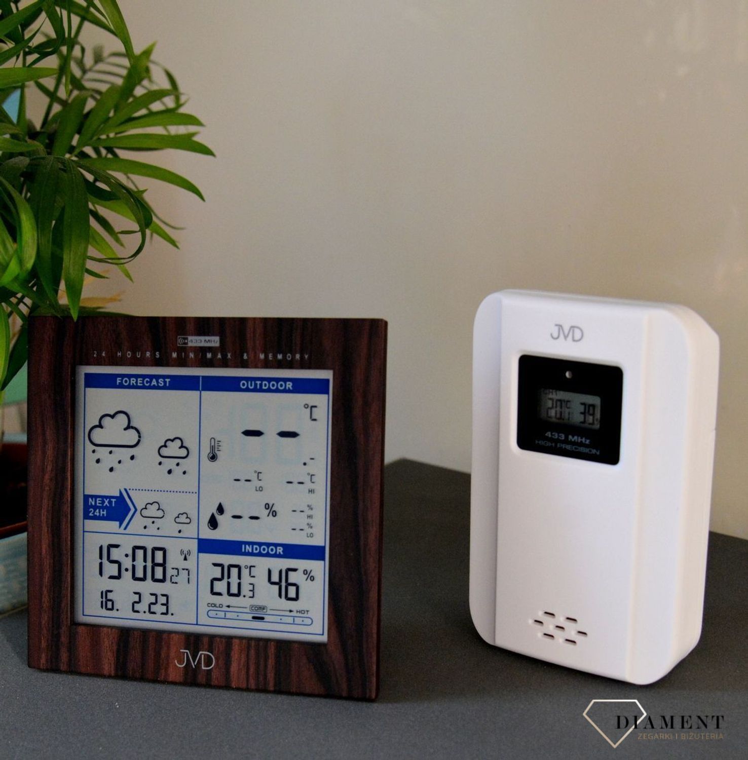 Stacja pogody JVD elektroniczna radiocontrol Ciemny Brąz z czujnikiem zewnętrznym RB9233.2vcv.jpg