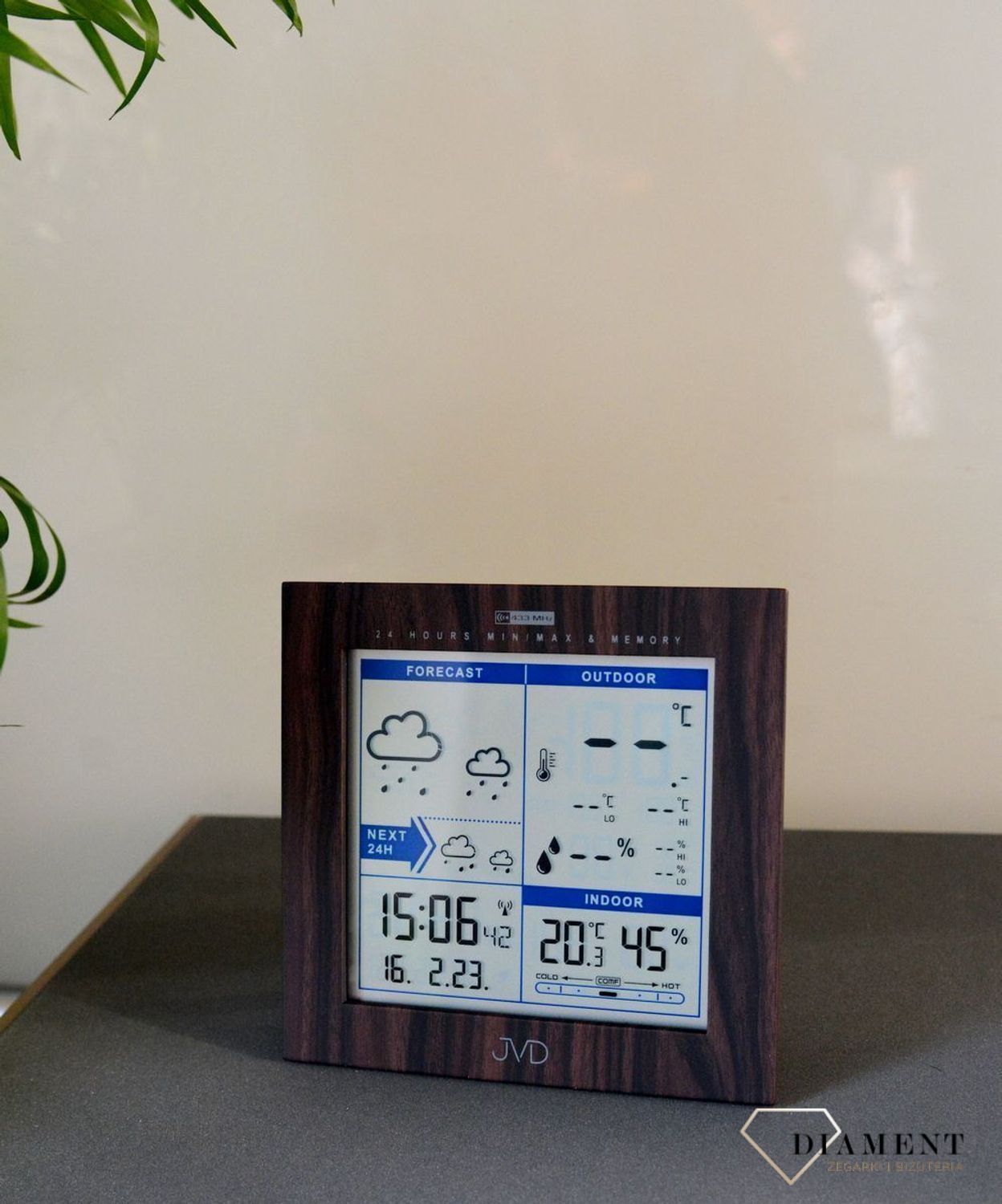 Stacja pogody JVD elektroniczna radiocontrol Ciemny Brąz z czujnikiem zewnętrznym RB9233.2vcv.jpg