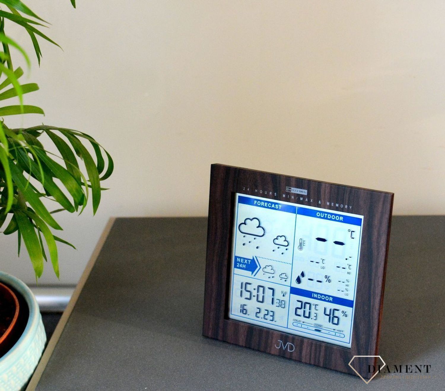 Stacja pogody JVD elektroniczna radiocontrol Ciemny Brąz z czujnikiem zewnętrznym RB9233.2vcv.jpg