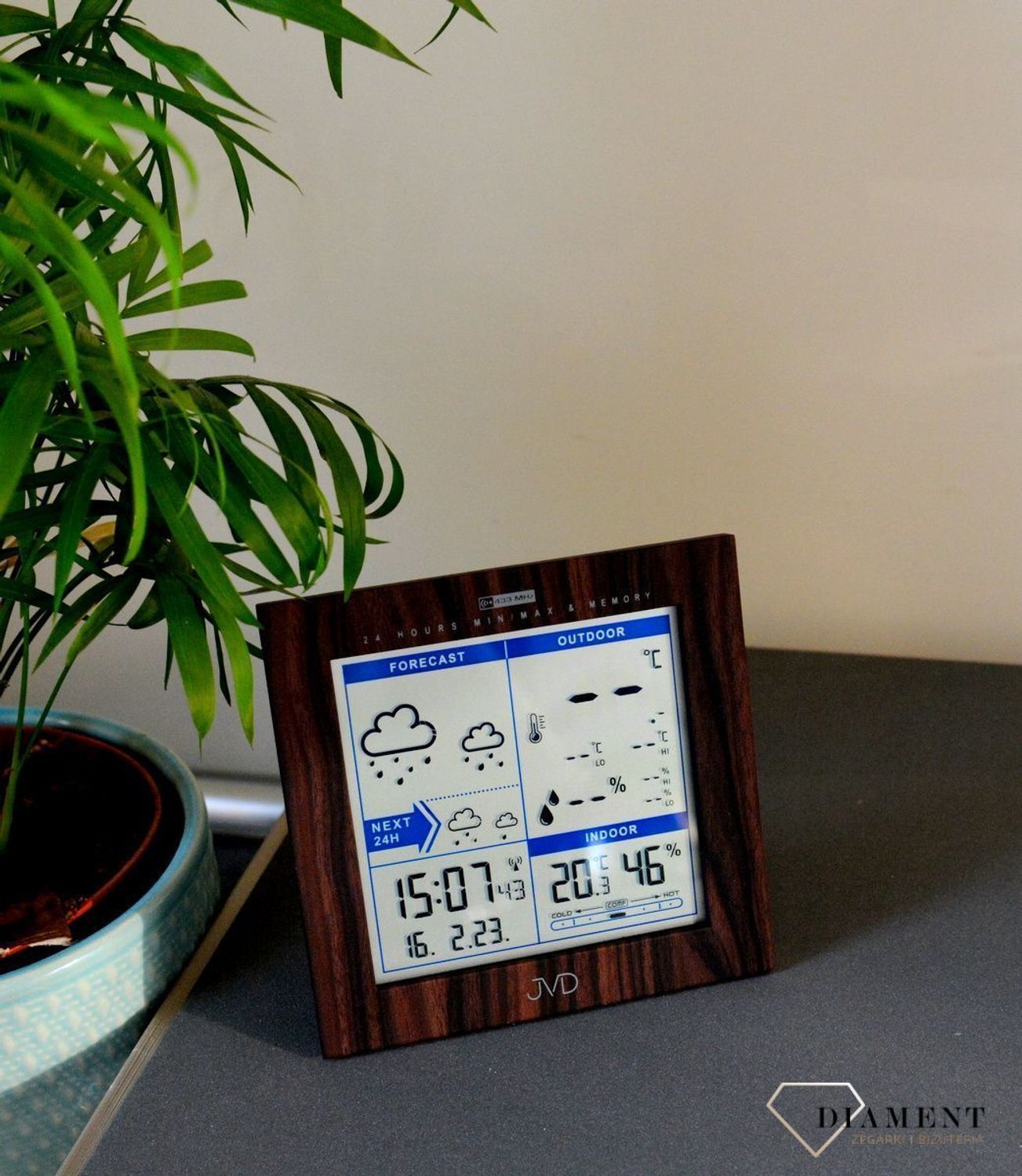 Stacja pogody JVD elektroniczna radiocontrol Ciemny Brąz z czujnikiem zewnętrznym RB9233.2vcv.jpg