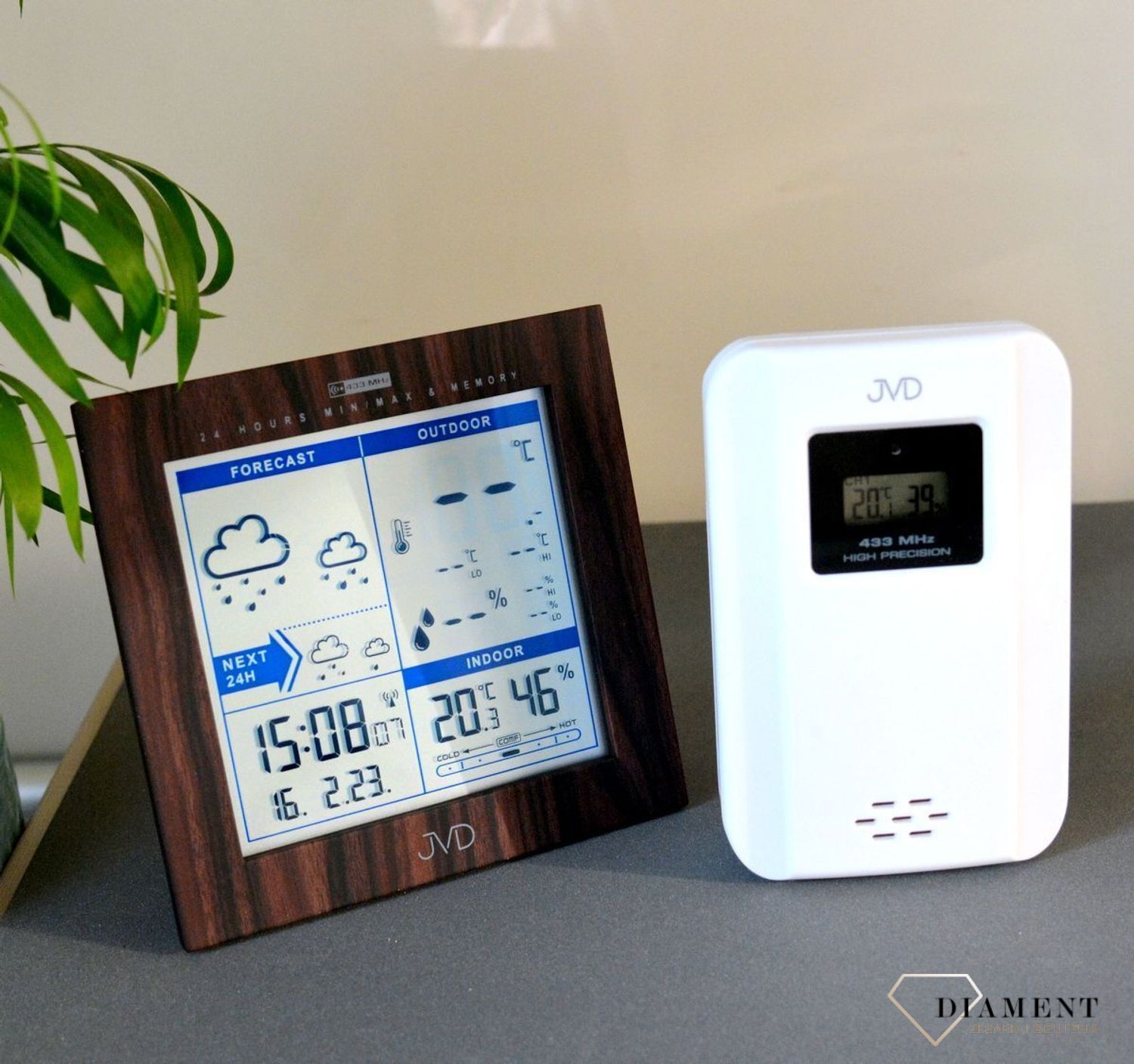 Stacja pogody JVD elektroniczna radiocontrol Ciemny Brąz z czujnikiem zewnętrznym RB9233.2vcv.jpg