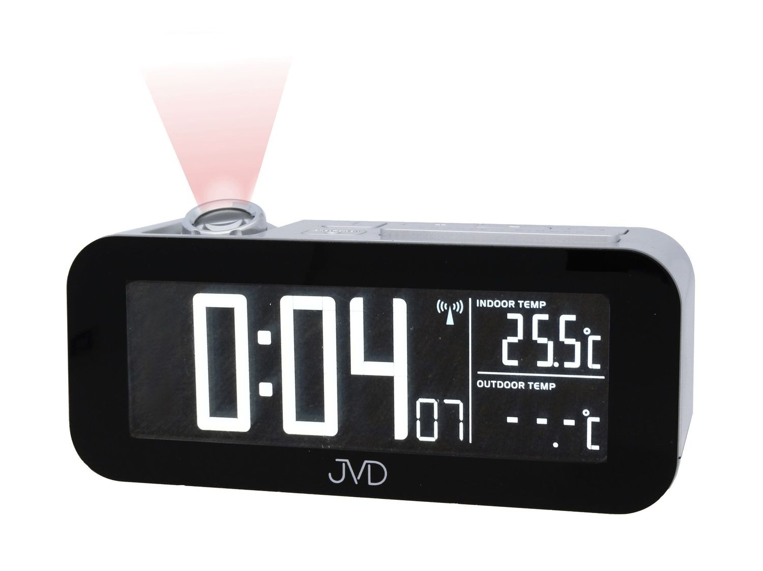 Budzik cyfrowy JVD RB93 Srebrny Termometr Radiocontrol. Budzik cyfrowy w srebrnej kolorystyce z możliwością zmiany koloru..jpg