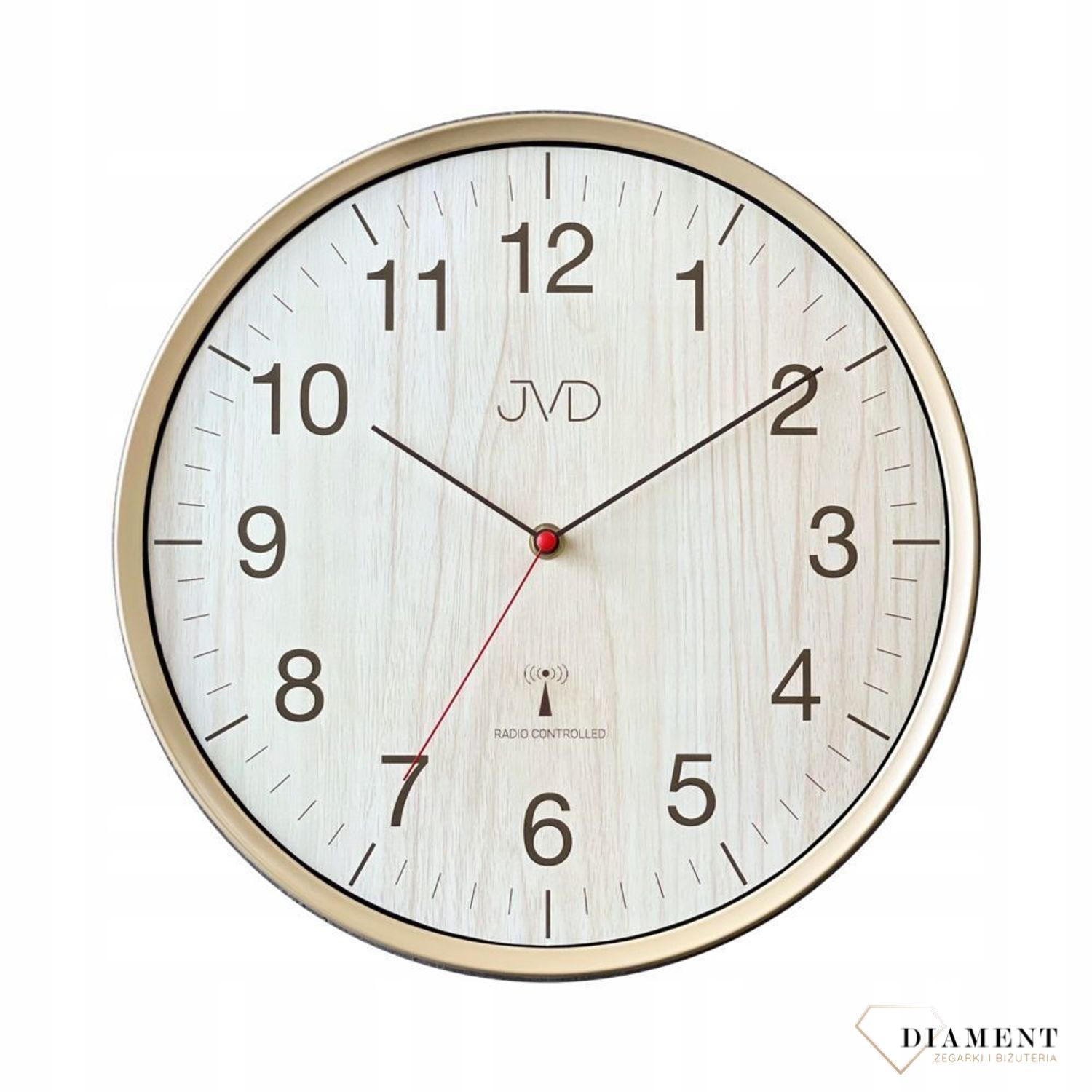 Zegar ścienny sterowany falami radiowymi JVD Radio Controlled wyposażony jest w kwarcowy mechanizm, zasilany za pomocą baterii. Posiada bardzo wysoką dokładność mierzenia czasu +- 10 sekund w przeciągu 30 dni.jpg