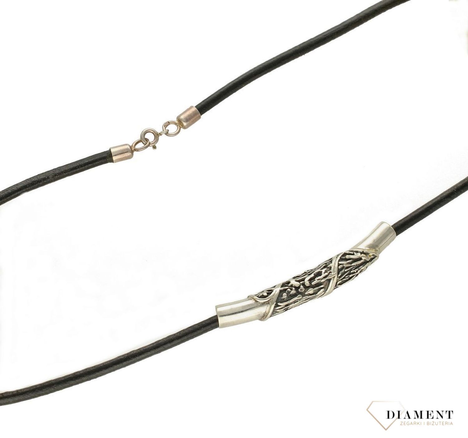 Czarny skórzany rzemień ze srebrnym zapięciem 3,5 mm. Naszyjnik rzemień skórzany czarny z ozdobnym srebrnym grawerowaniem oraz wykończony srebrnym zapięciem, będzie ciekawą ozdobą dla wielu kreacji jak również idealnym pomysłem na .jpg