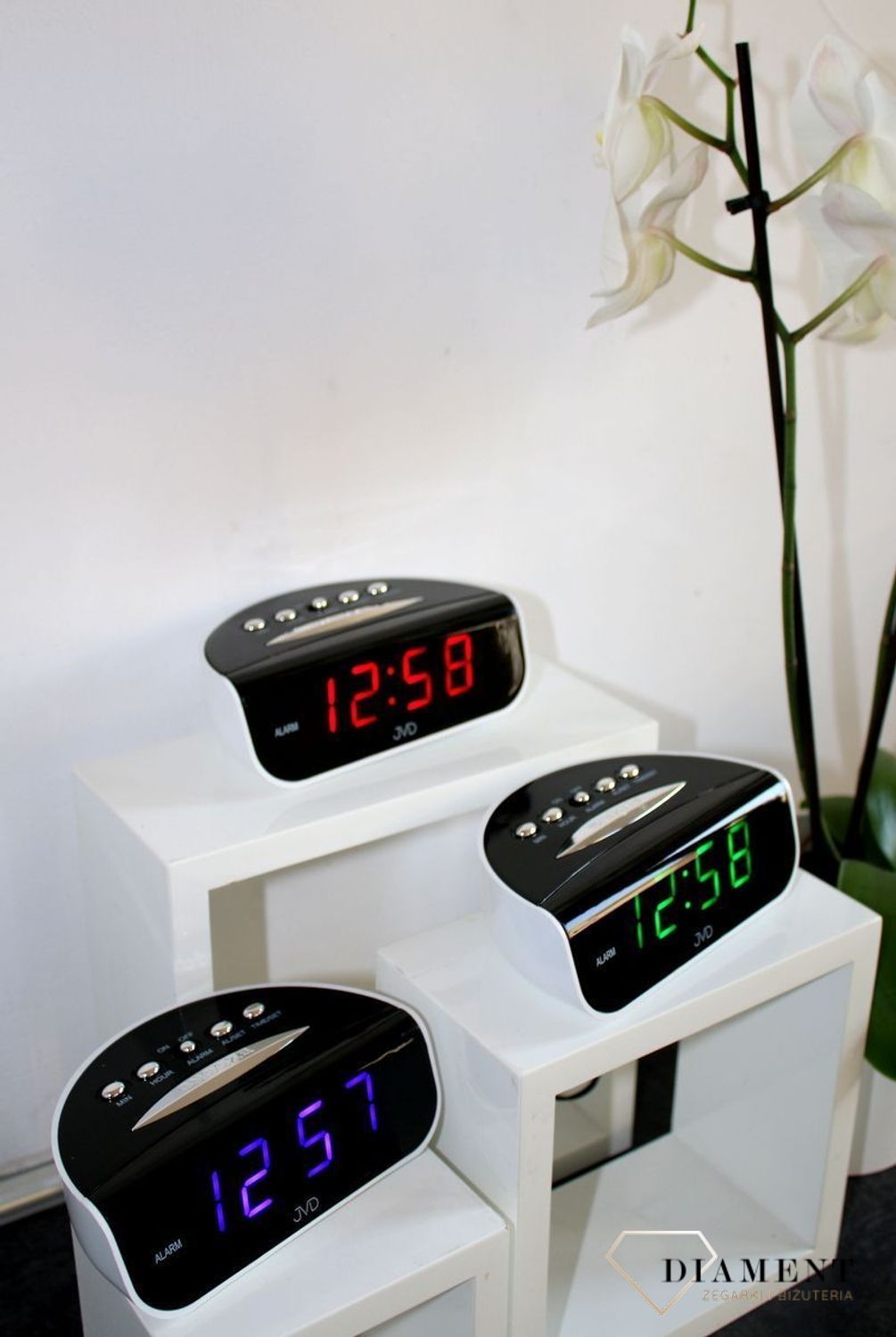 Budzik elektroniczny LCD z niebieskim wyświetlaczem JVD SB1709.2.jpg