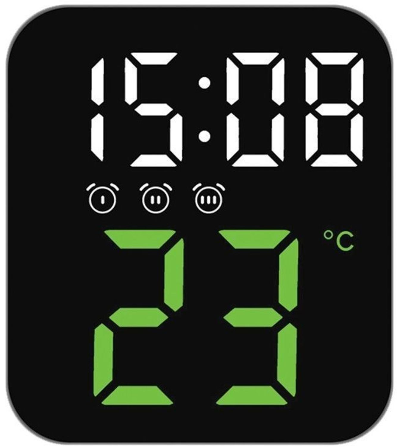 Czarny cyfrowy budzik z pomiarem temperatury JVD SB8015.2 Budzik cyfrowy JVD z termometrem sterowany radiowo SB8015.2 wyposażony jest w kwarcowy mechanizm, zasilany za pomocą baterii. Dodatkowo wyposażony jest w.jpg