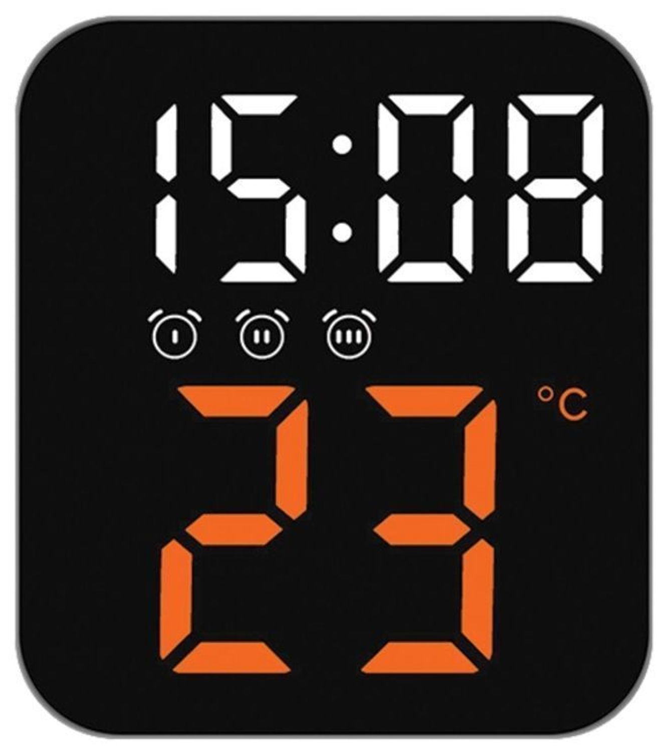 Czarny cyfrowy budzik z pomiarem temperatury JVD SB8015.4 Budzik cyfrowy JVD z termometrem sterowany radiowo SB8015.4 wyposażony jest w kwarcowy mechanizm, zasilany za pomocą baterii. Dodatkowo wyposażony jest w.jpg
