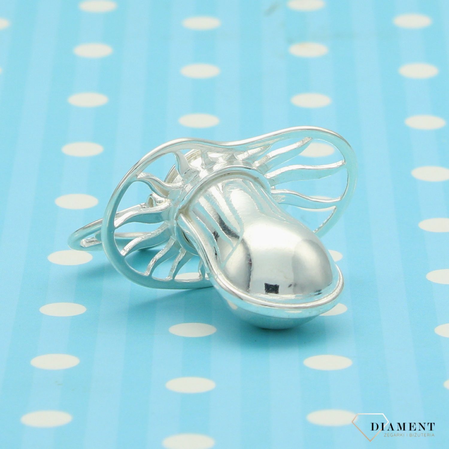 Pamiątka Chrztu srebrny smoczek z grawerem 'słońce z zegarek' DIA-SMO-1110-925 👼 Smoczek wykonany ze srebra próby 925 z motywem ażurowego słońca  (2).jpg