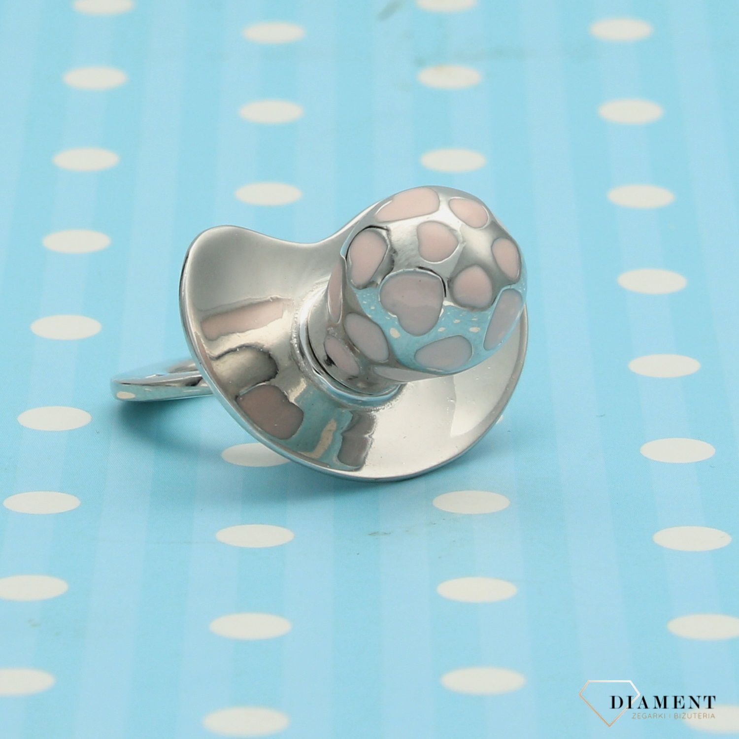 Pamiątka Chrztu srebrny smoczek z grawerem 'różowe serca' DIA-SMO-1111-925 👼 Srebrny smoczek z motywem serc ozdobionych różową emalią 👼 (2).jpg