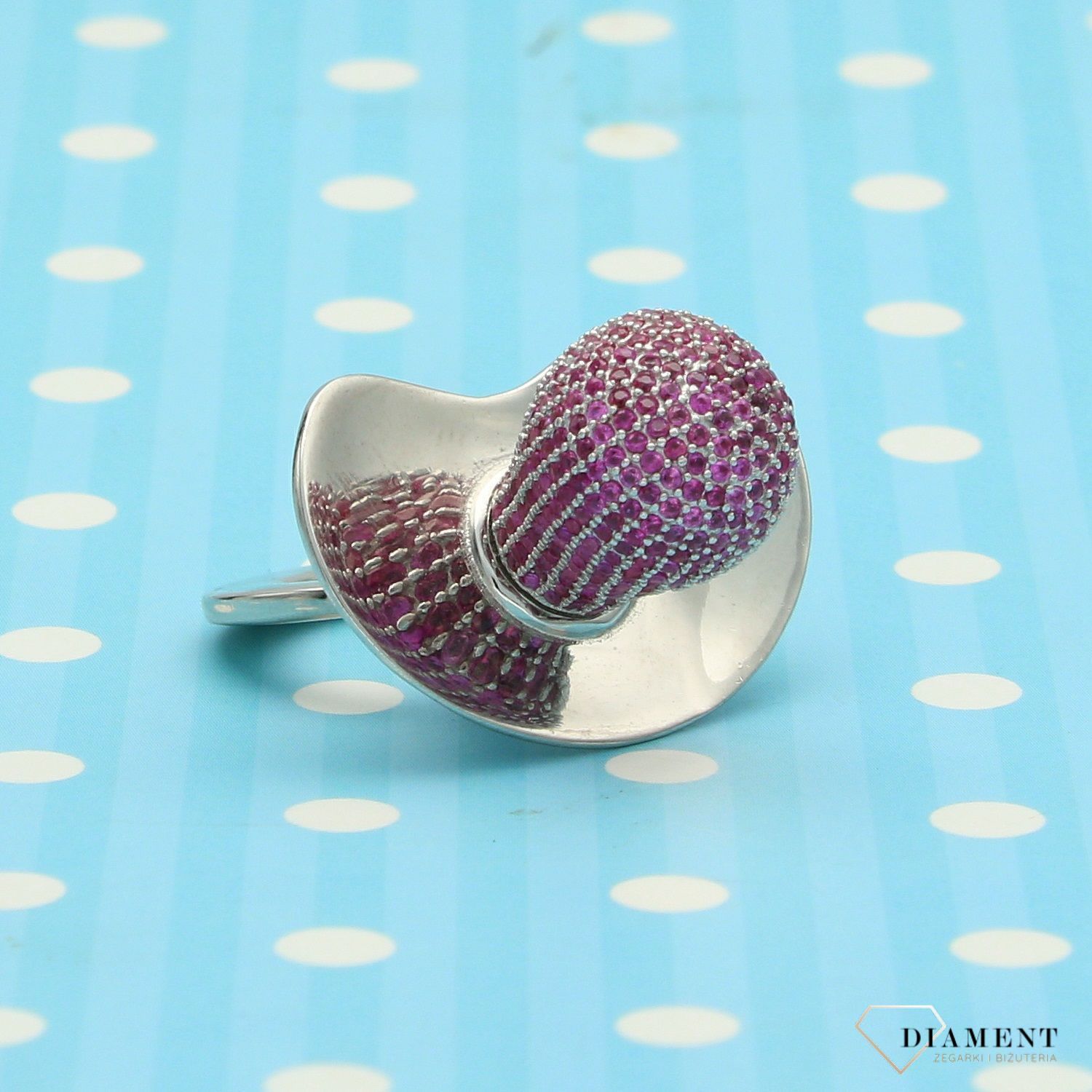 Pamiątka Chrztu srebrny smoczek różowa cyrkonia z grawerem (2).jpg